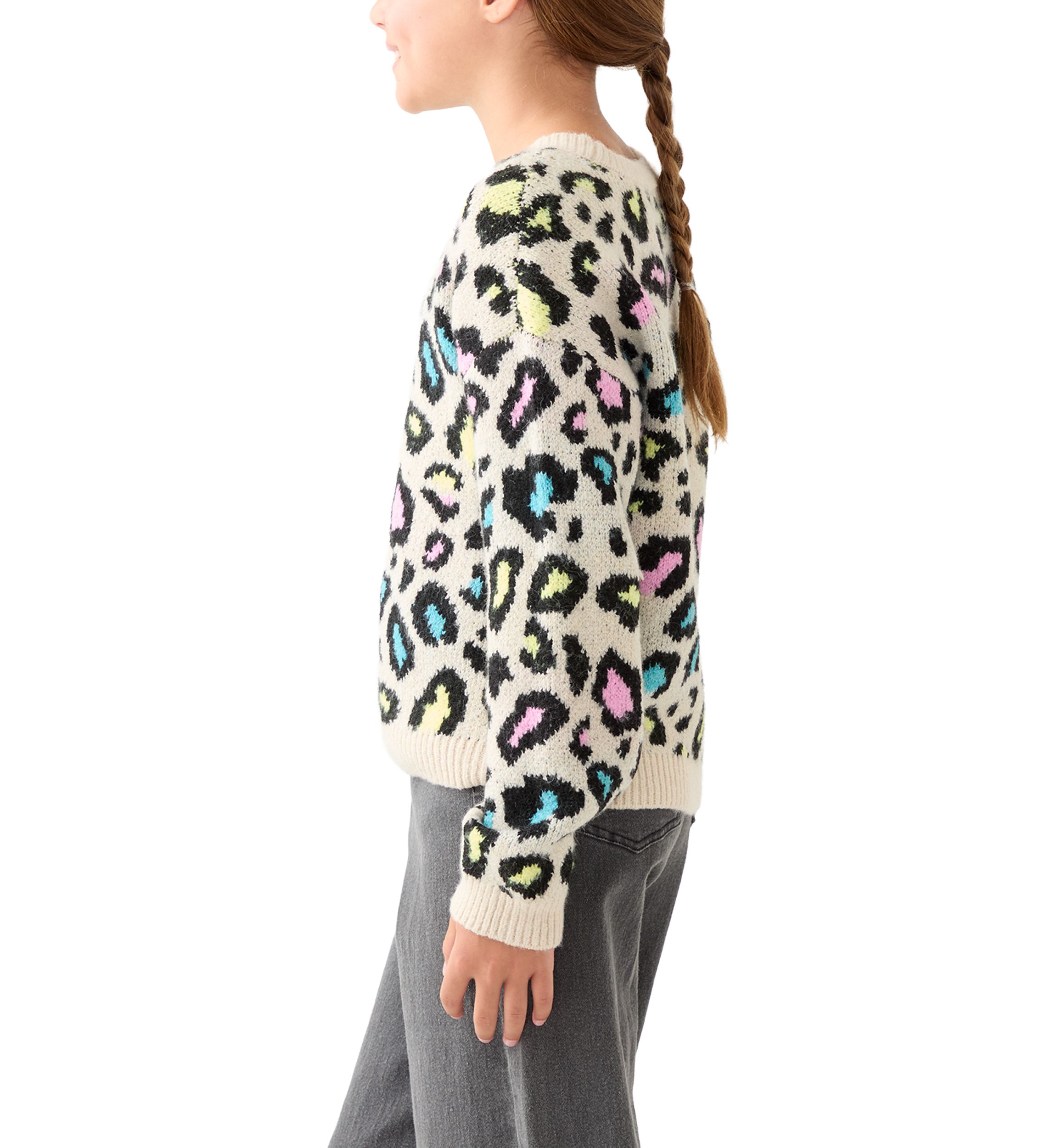 Girls 7-16 Neon Animal Print Sweater 