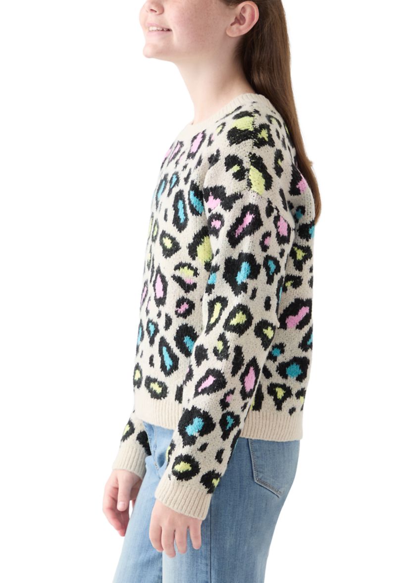 Girls 7-16 Neon Animal Print Sweater 
