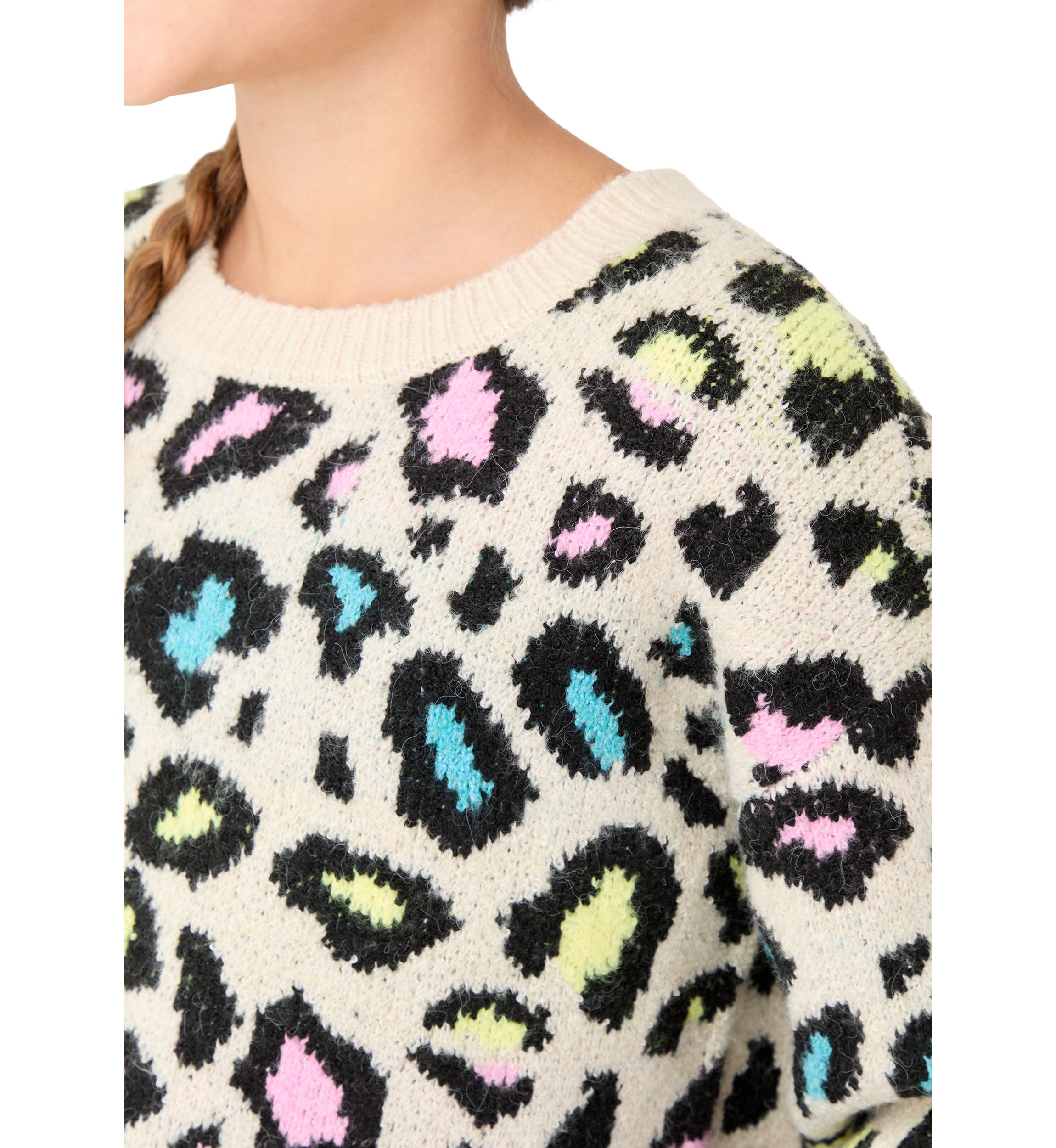 Girls 7-16 Neon Animal Print Sweater 
