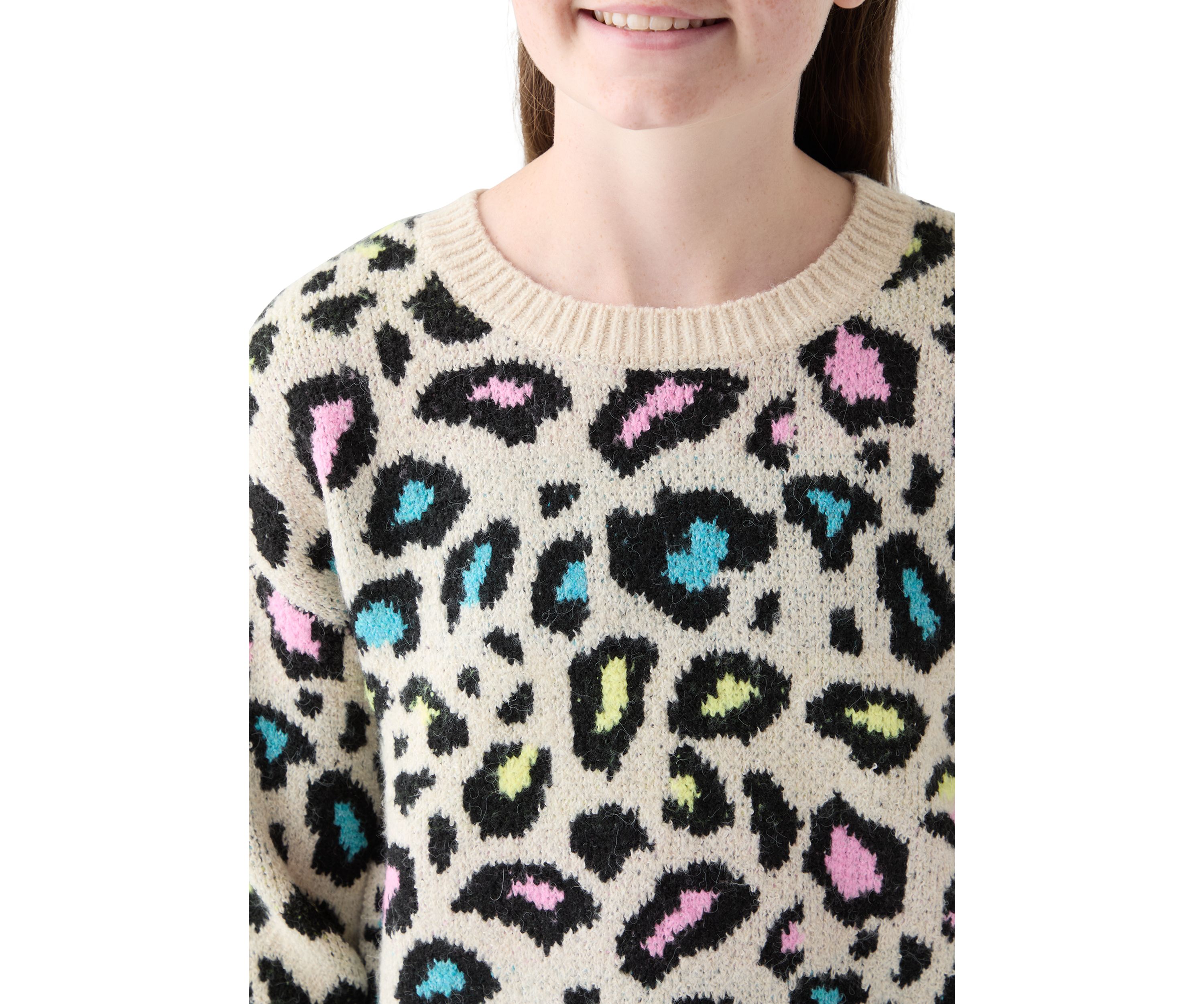 Girls 7-16 Neon Animal Print Sweater 