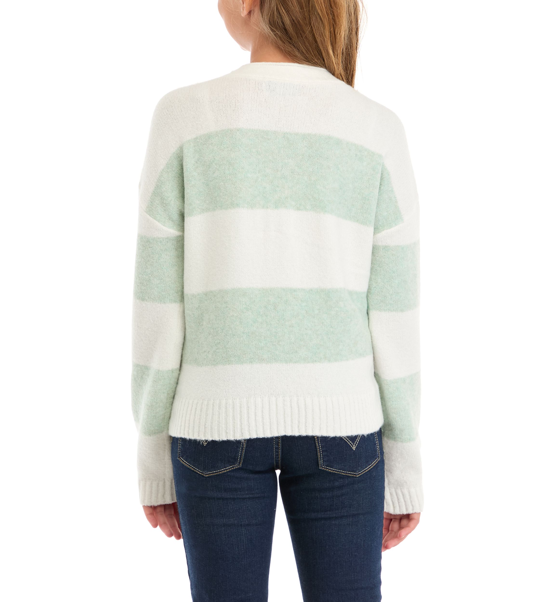 Girls 7-16 3 Button Striped Sweater