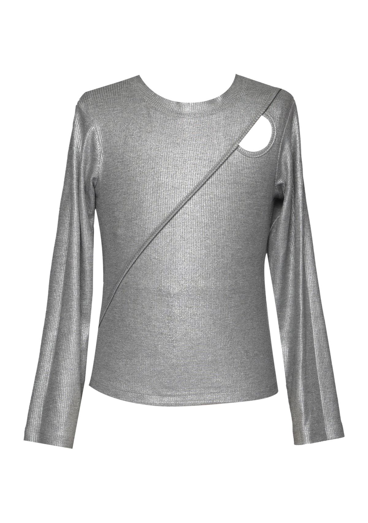 Girls 7-16 Asymmetric Shoulder Cutout Metallic Shirt