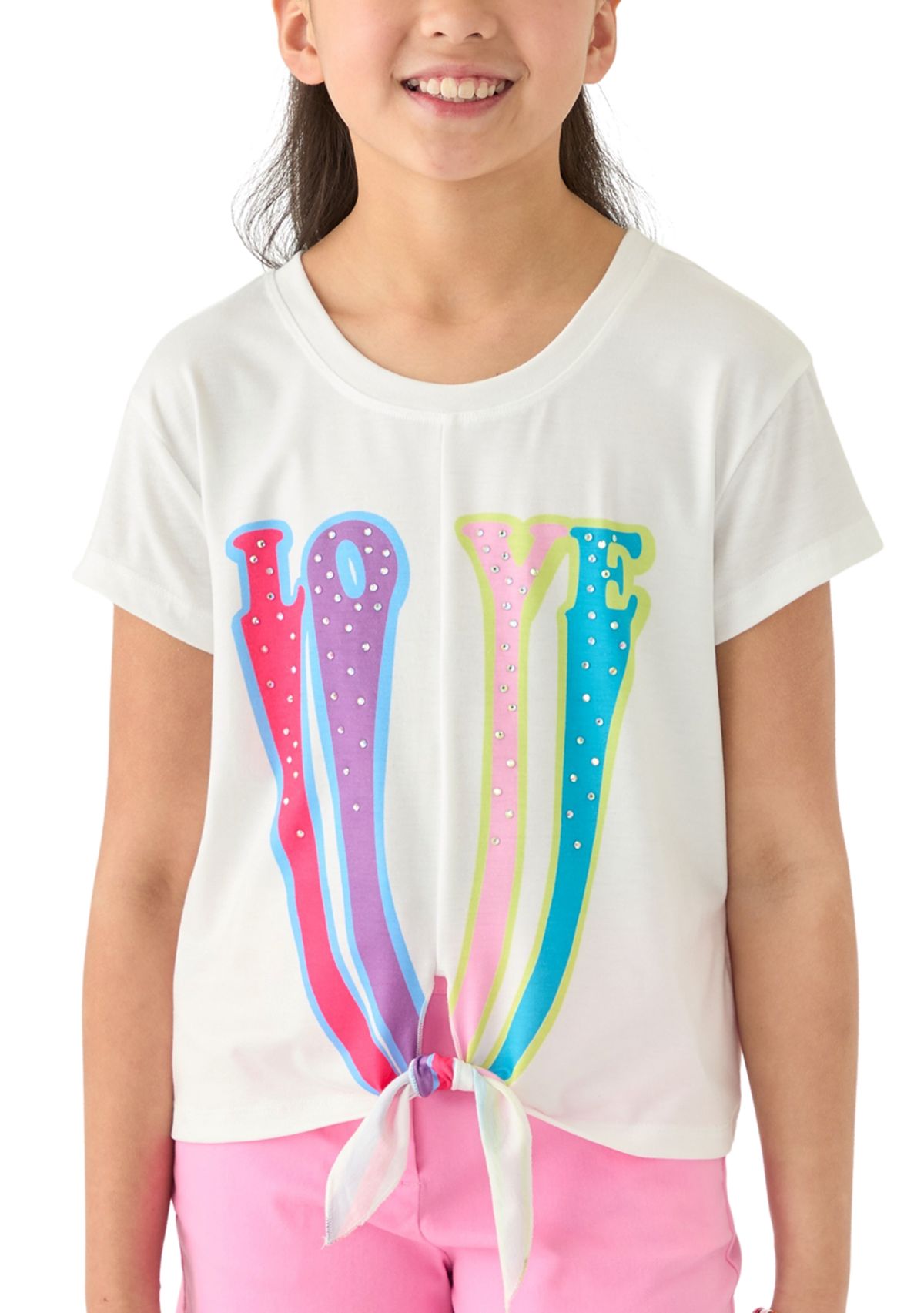Girls 7-16 Love Rhinestone Tie Front T-Shirt