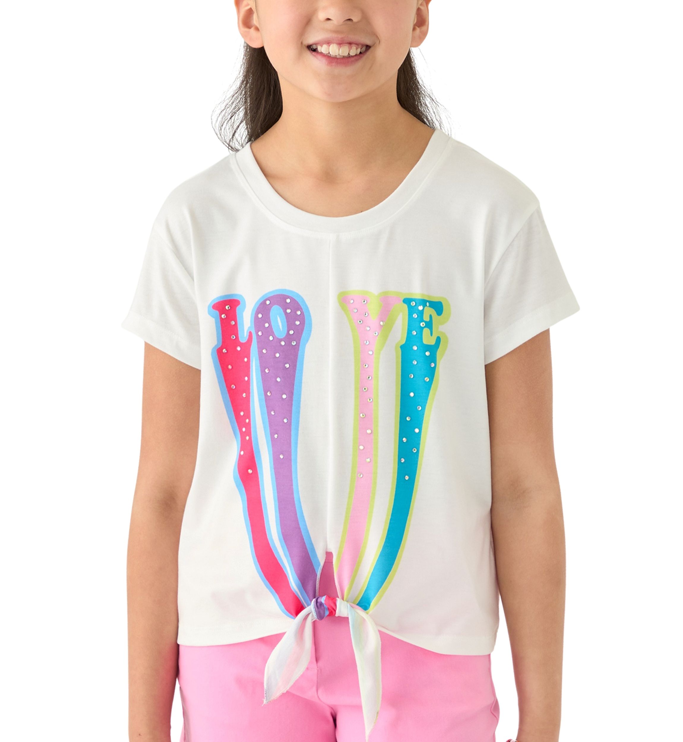Girls 7-16 Love Rhinestone Tie Front T-Shirt