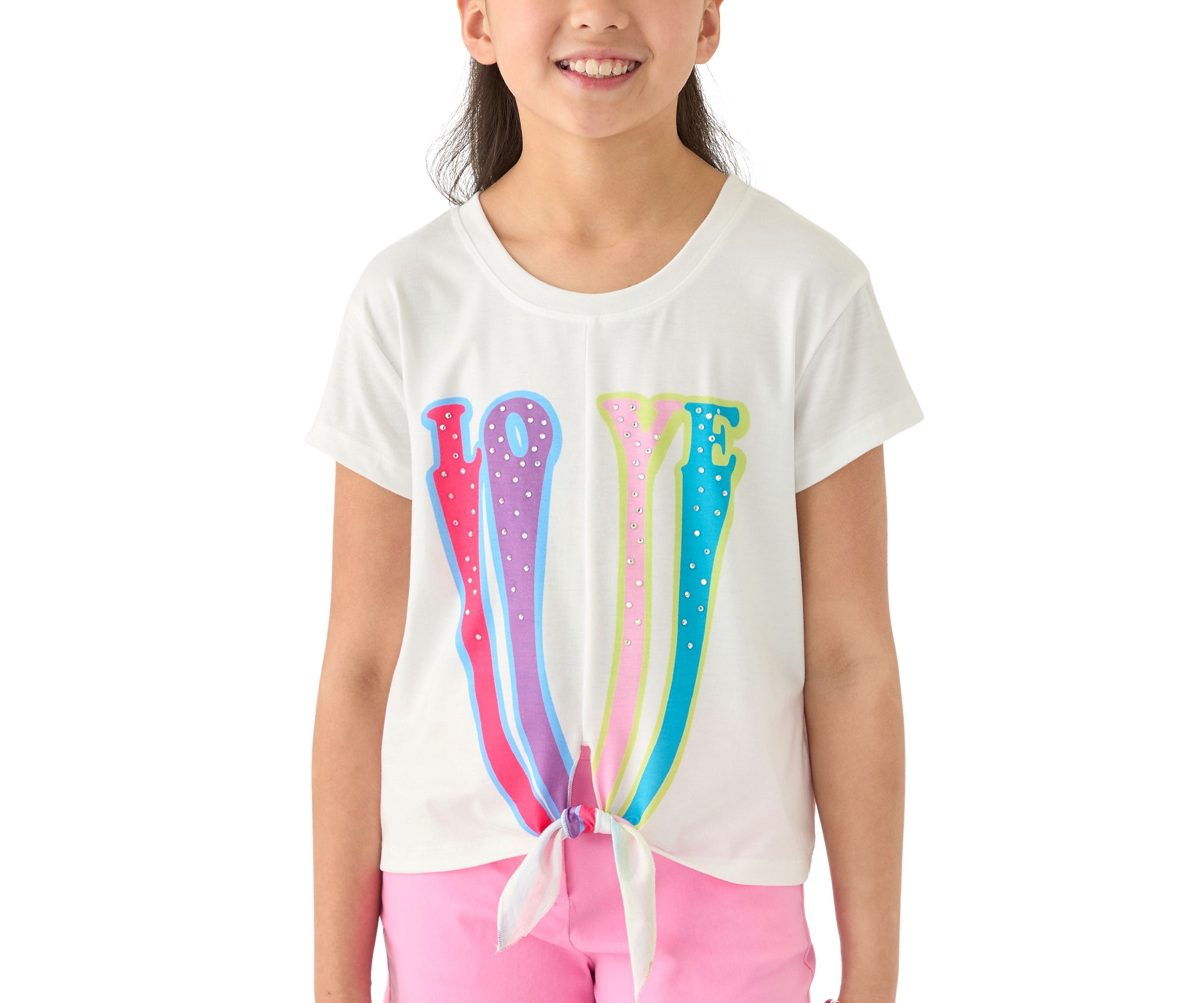 Girls 7-16 Love Rhinestone Tie Front T-Shirt