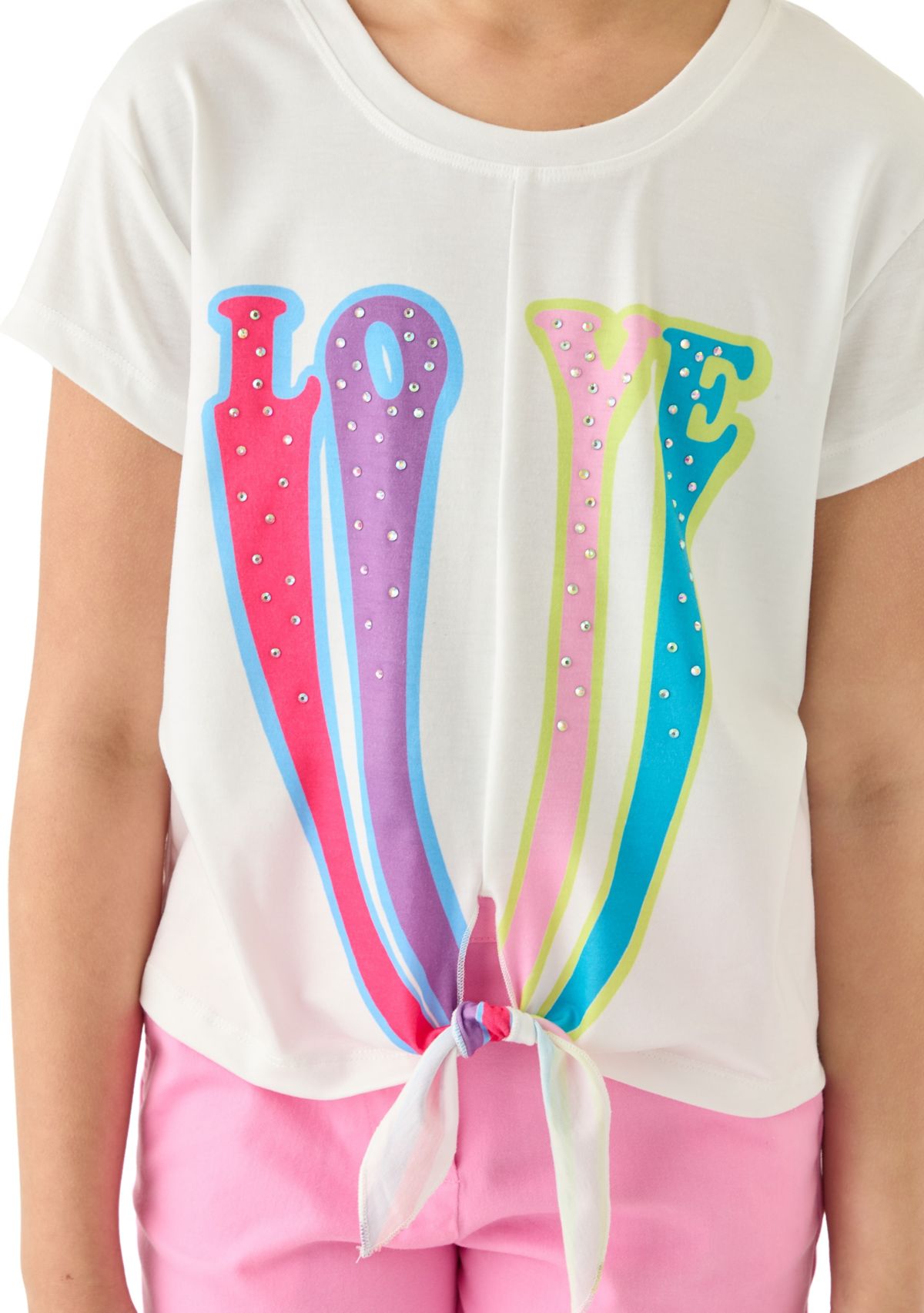 Girls 7-16 Love Rhinestone Tie Front T-Shirt