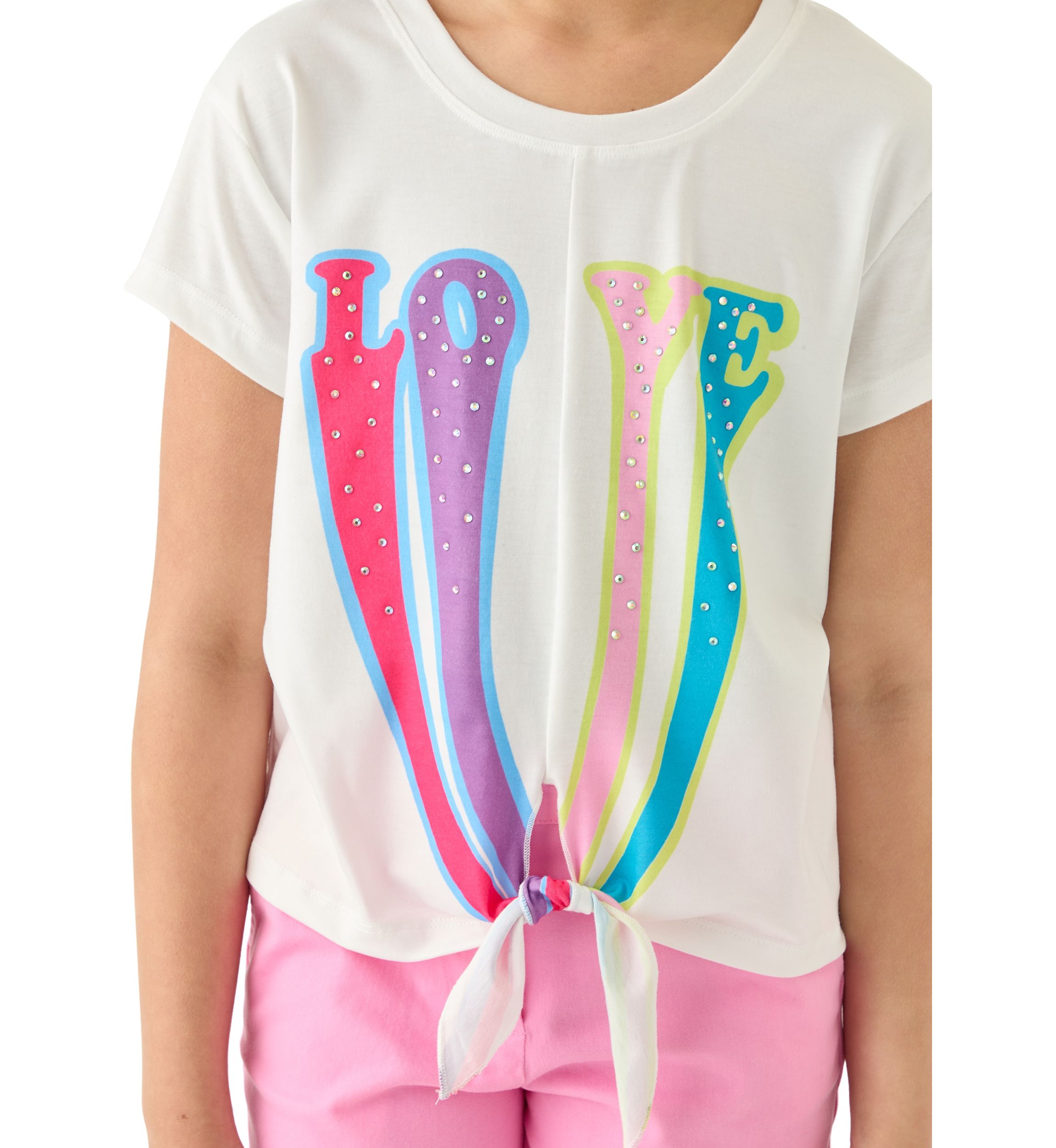 Girls 7-16 Love Rhinestone Tie Front T-Shirt