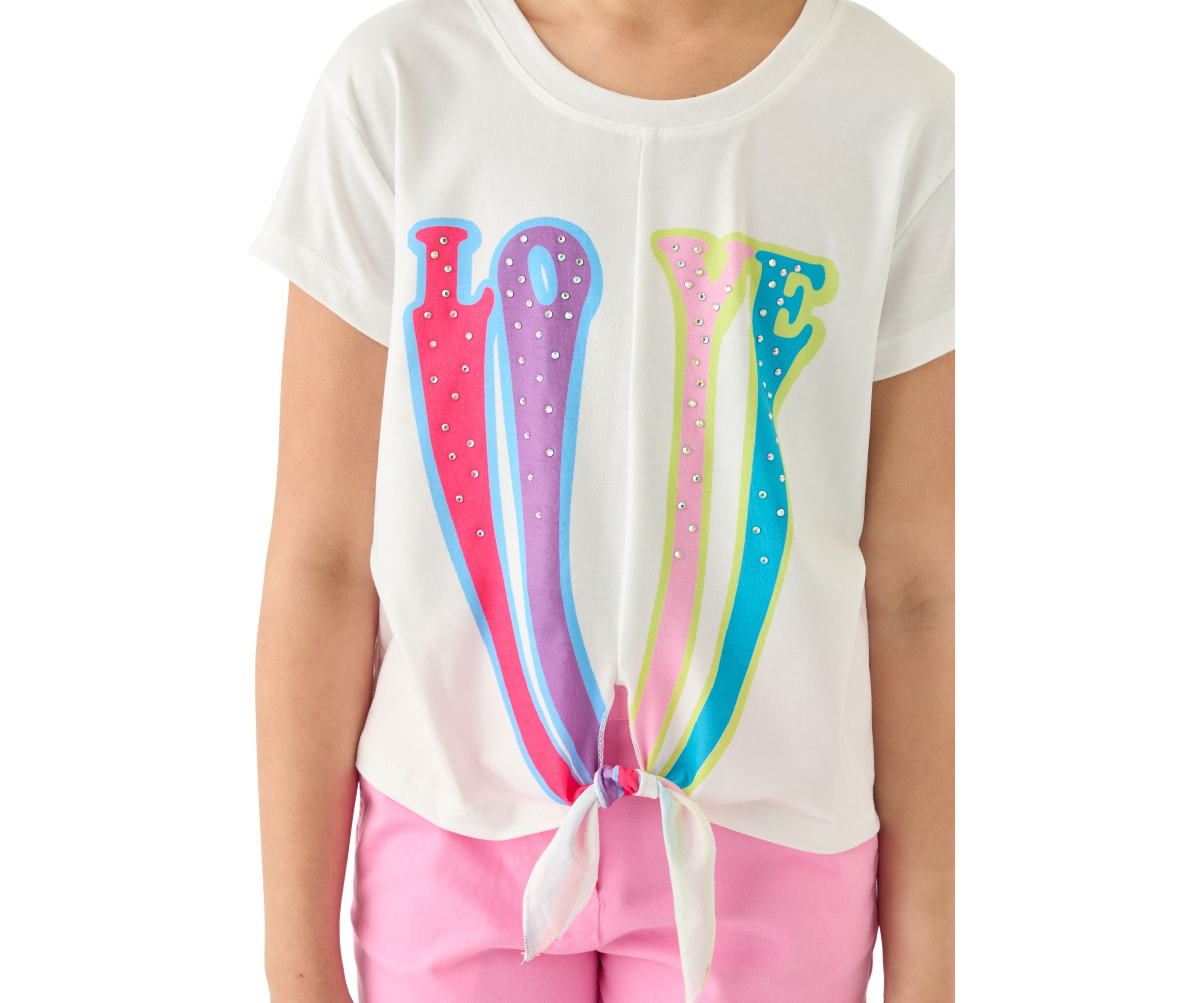Girls 7-16 Love Rhinestone Tie Front T-Shirt