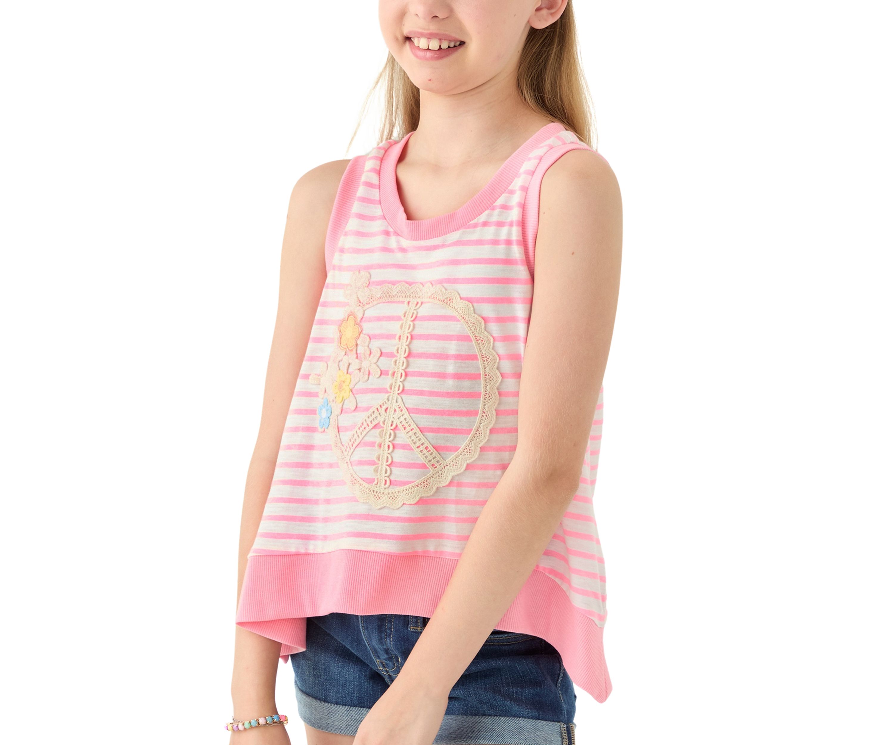 Girls 7-16 Striped Lace Peace Sign Graphic Pullover