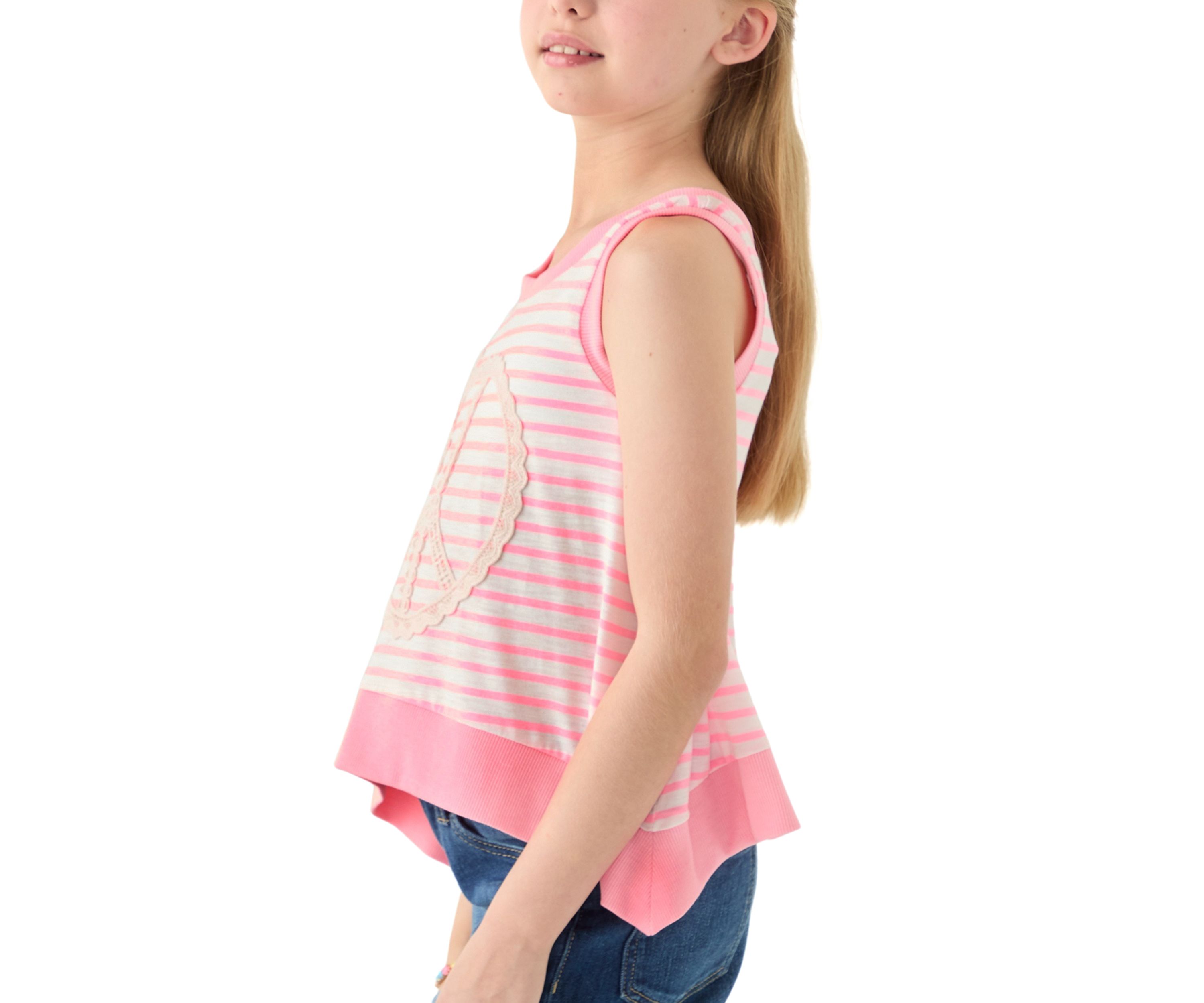 Girls 7-16 Striped Lace Peace Sign Graphic Pullover
