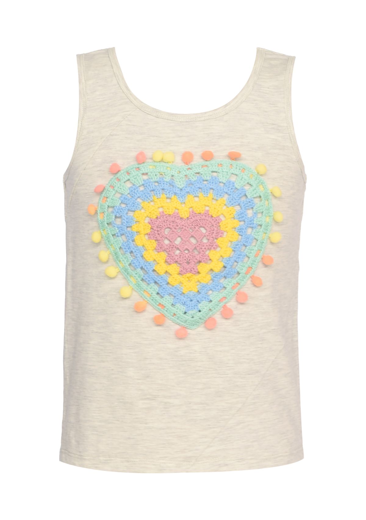 Girls 7-16 Pastel Crochet and Pom Heart Tank Top