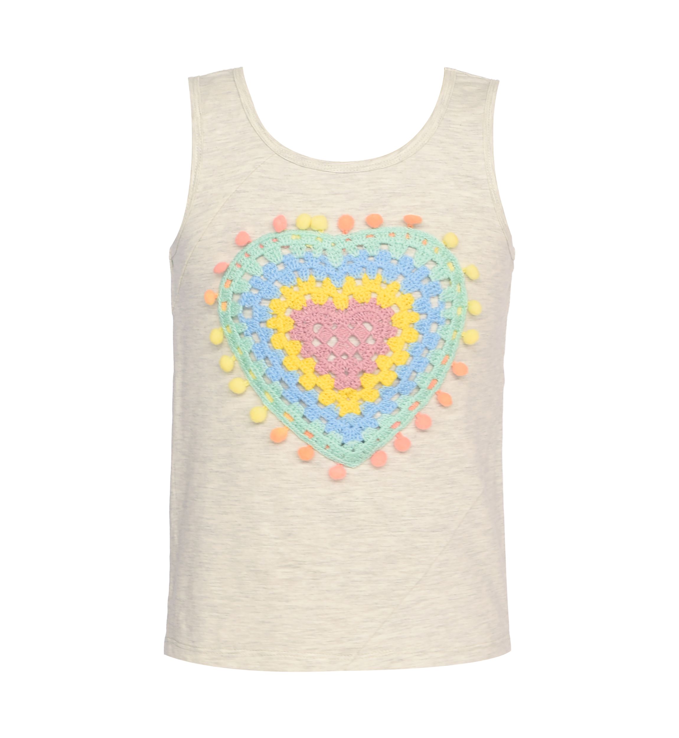 Girls 7-16 Pastel Crochet and Pom Heart Tank Top