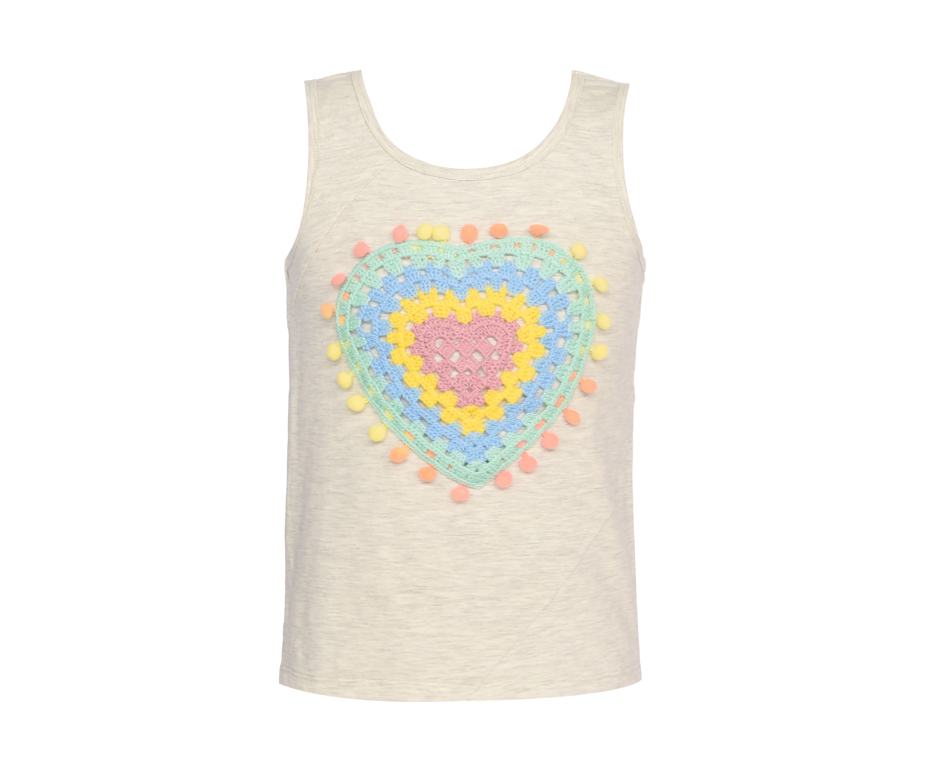 Girls 7-16 Pastel Crochet and Pom Heart Tank Top