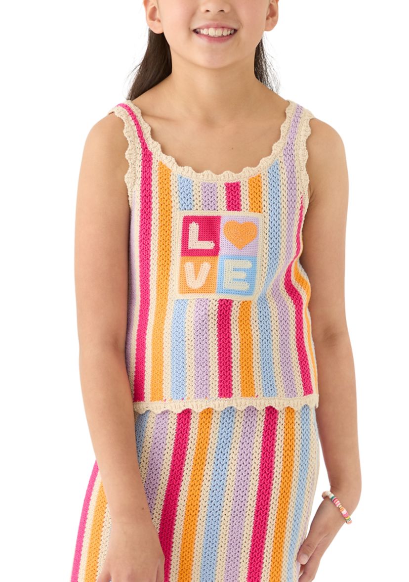 Girls 7-16 Love Striped Crochet Tank 