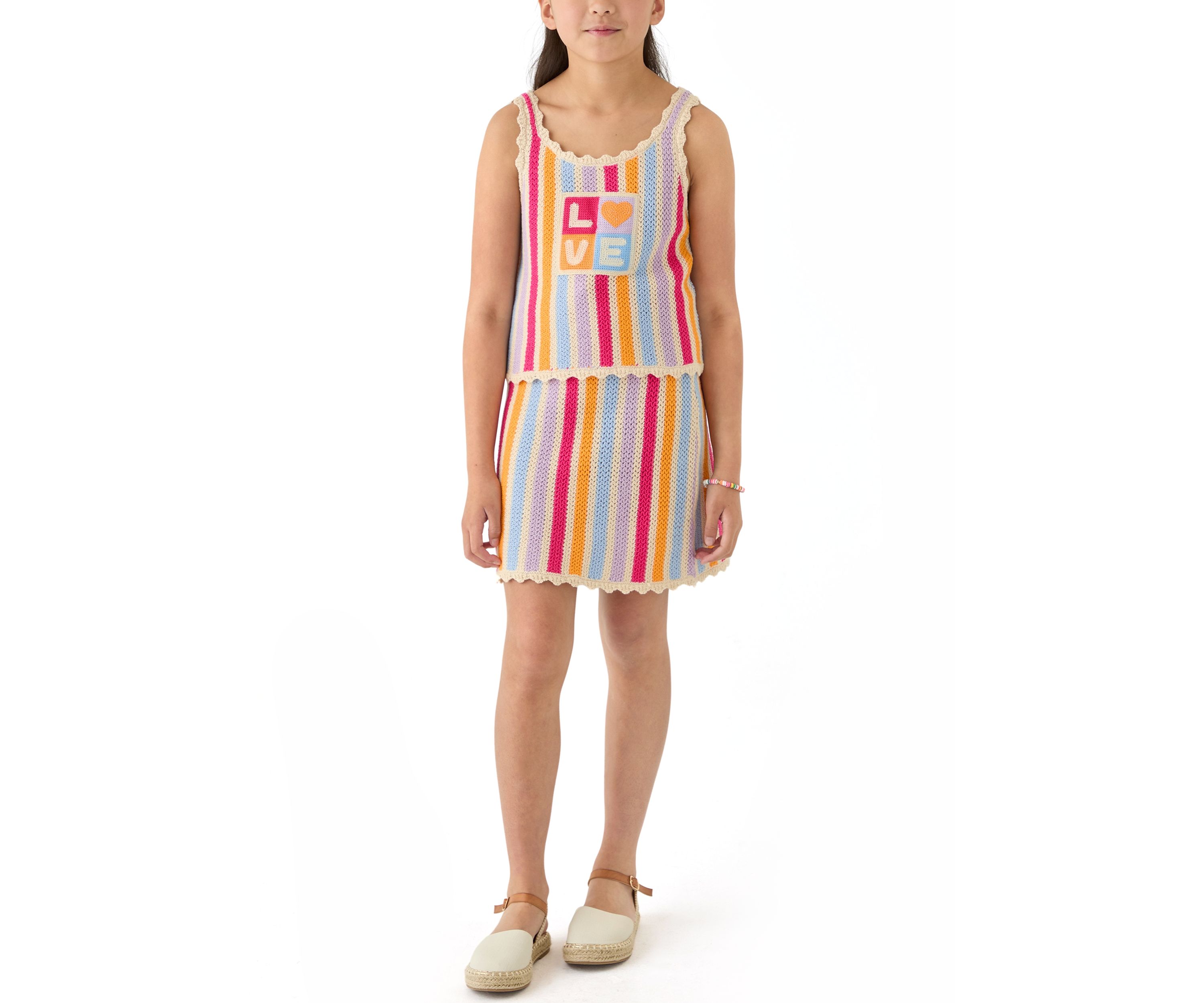 Girls 7-16 Love Striped Crochet Tank 
