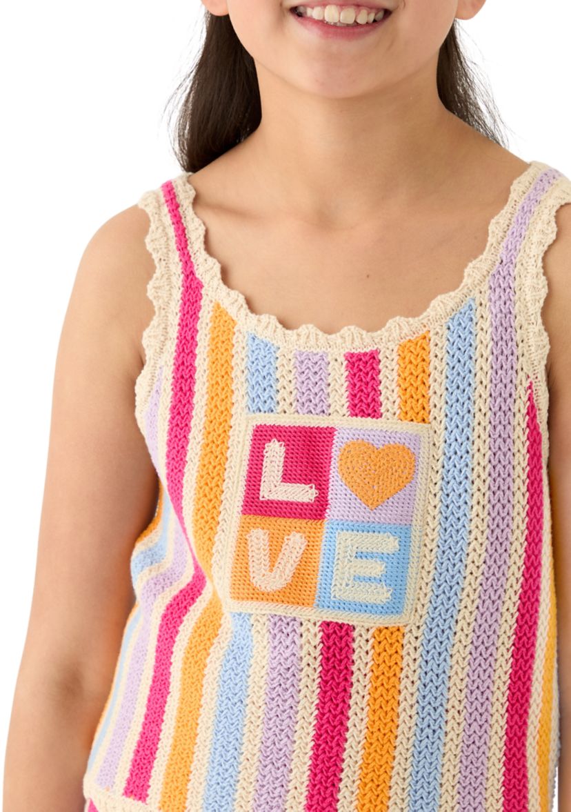 Girls 7-16 Love Striped Crochet Tank 