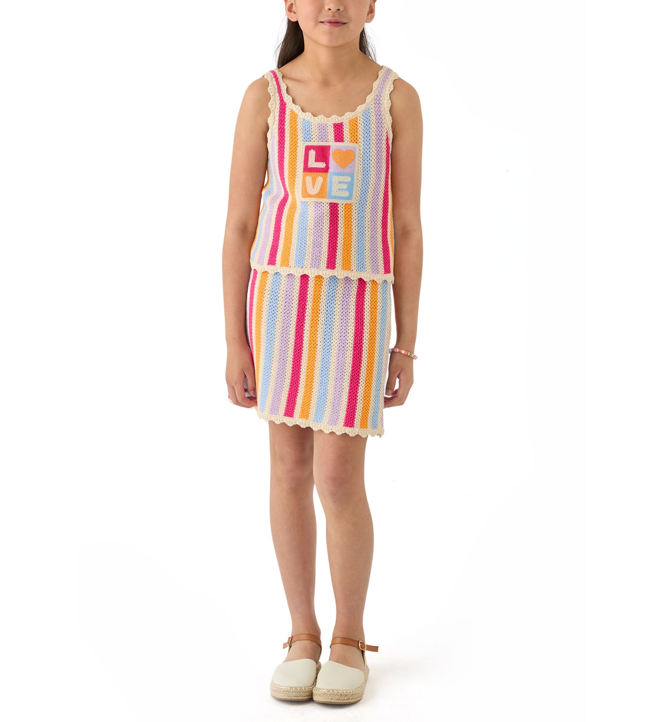 Girls 7-16 Multi Stripe Crochet Skirt