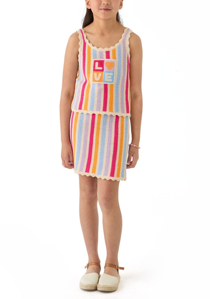 Girls 7-16 Multi Stripe Crochet Skirt