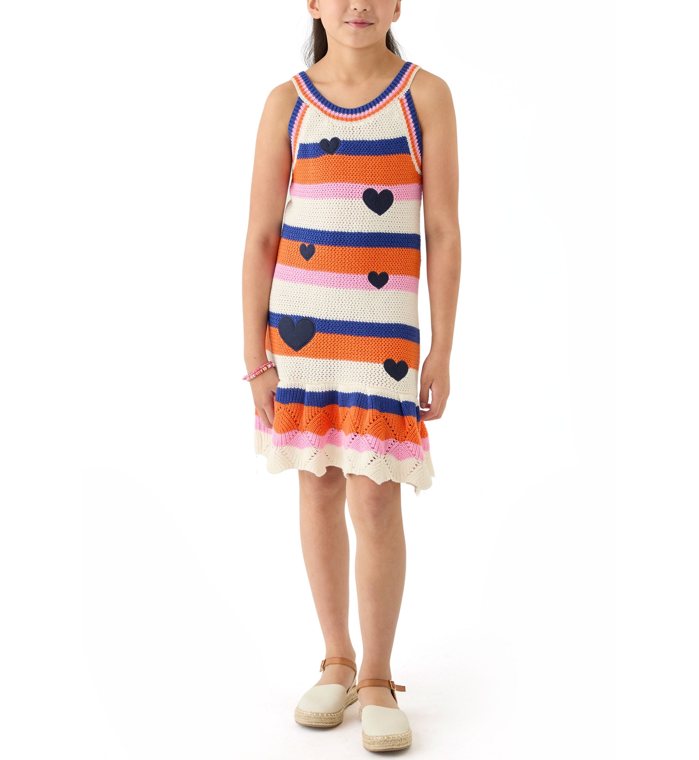 Girls 7-16 Stripes Heart Crochet A-Line Dress