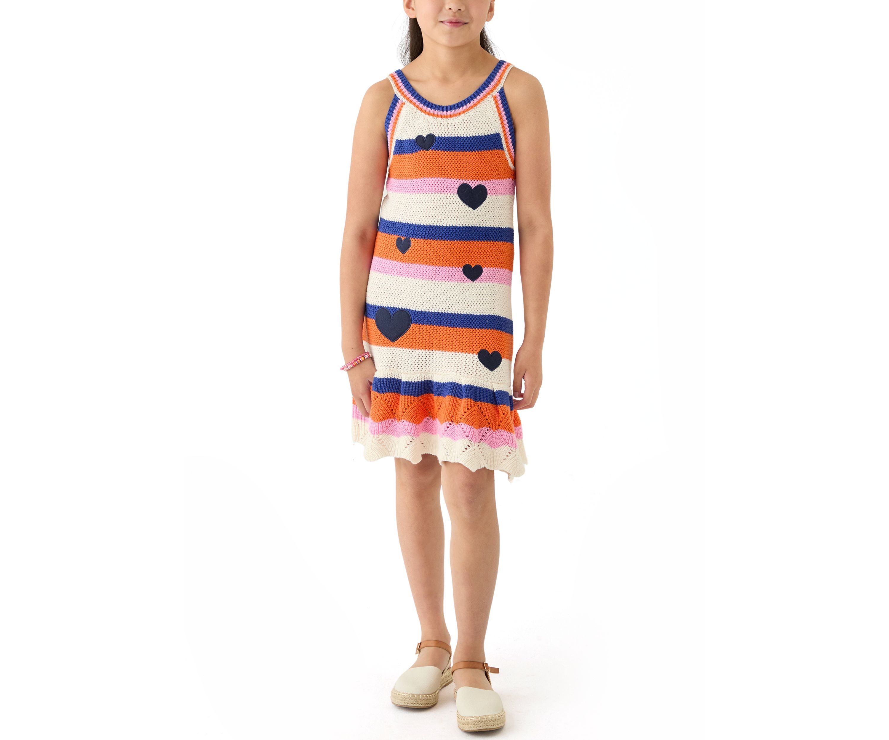 Girls 7-16 Stripes Heart Crochet A-Line Dress