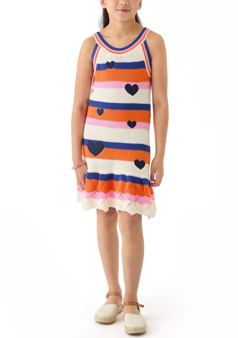 Girls 7-16 Stripes Heart Crochet A-Line Dress