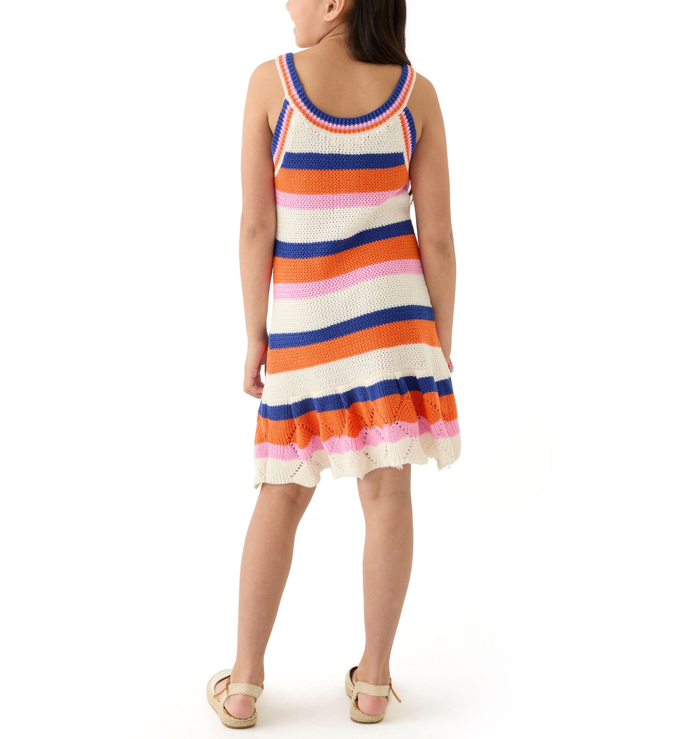 Girls 7-16 Stripes Heart Crochet A-Line Dress