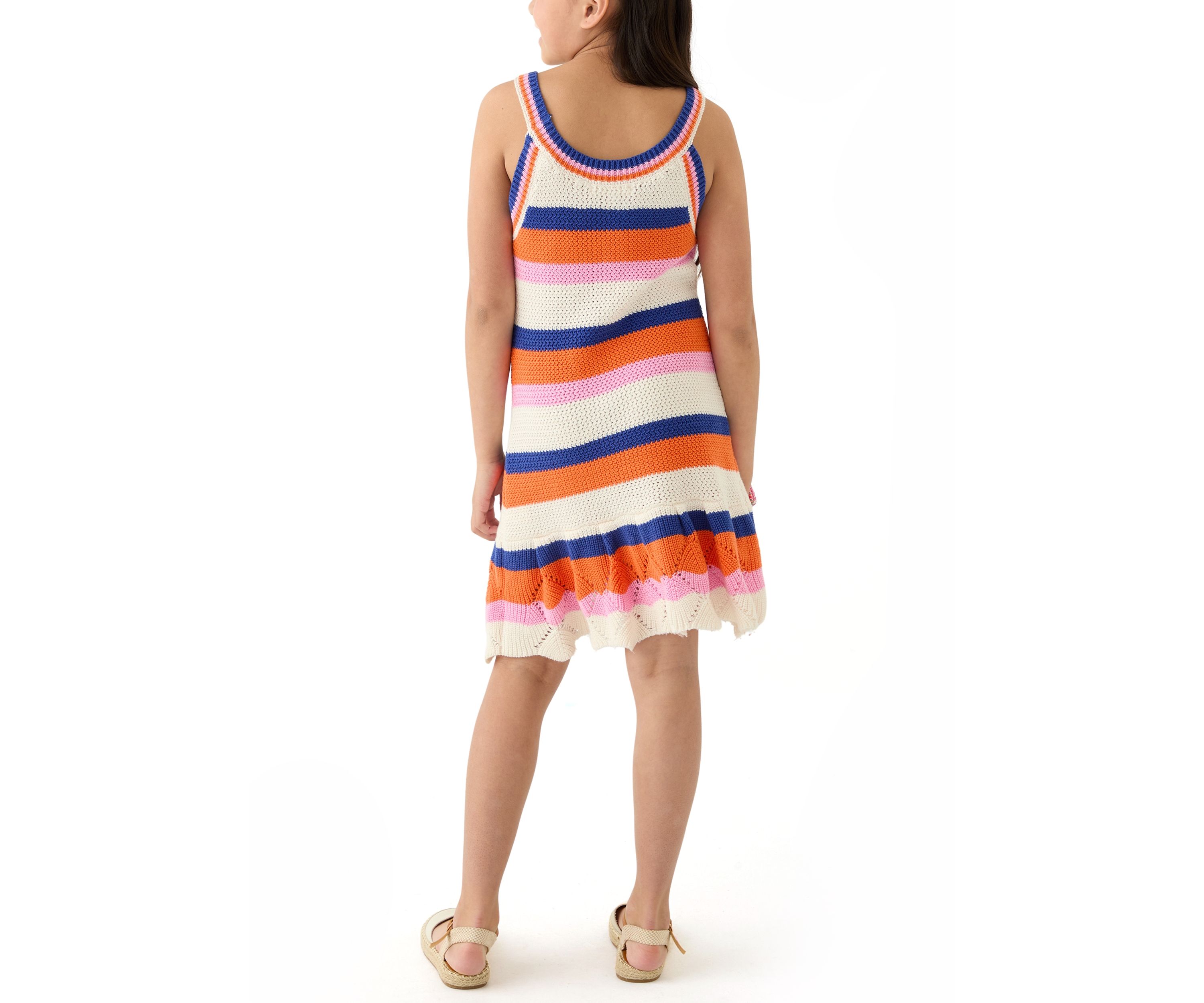 Girls 7-16 Stripes Heart Crochet A-Line Dress