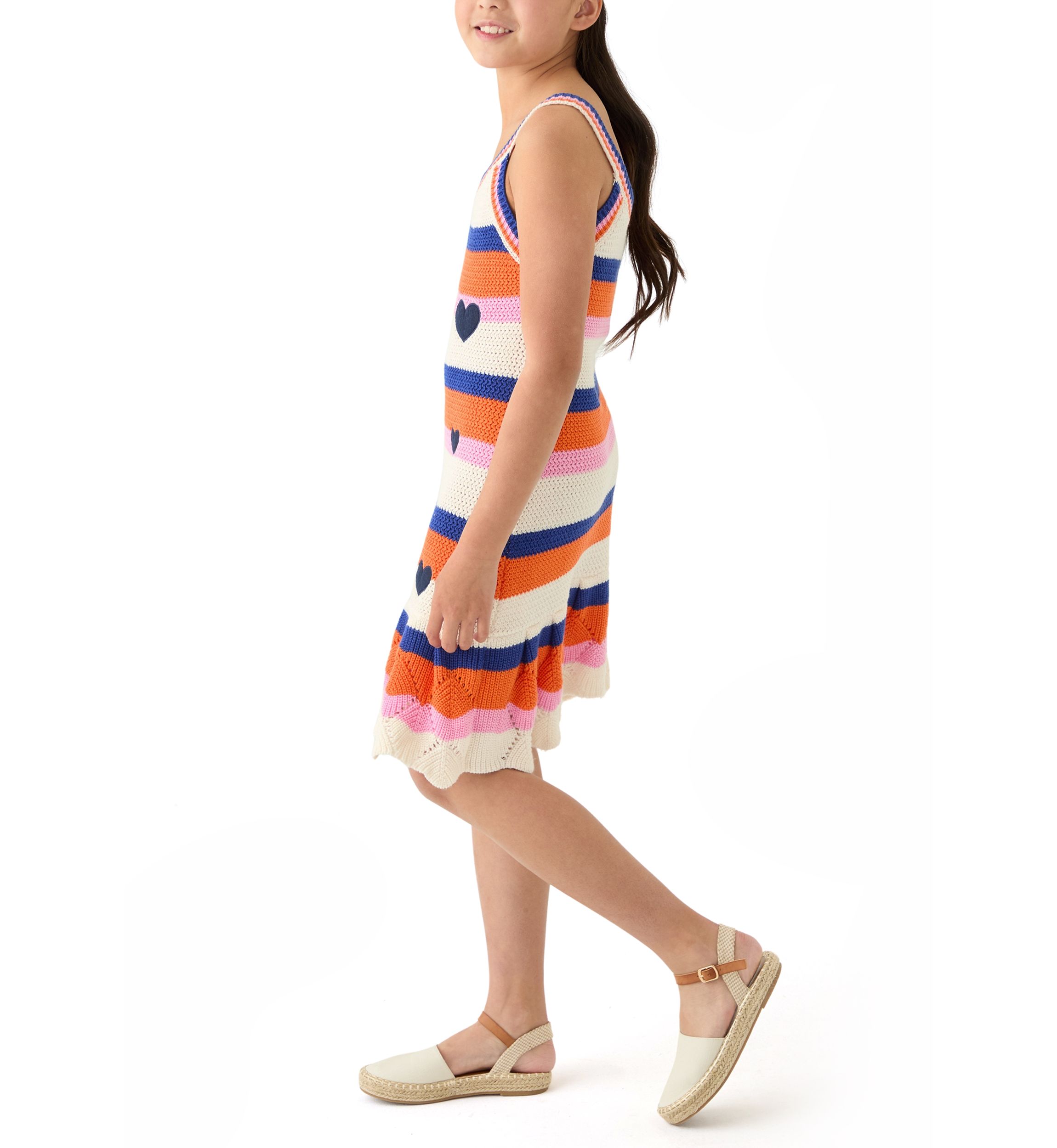 Girls 7-16 Stripes Heart Crochet A-Line Dress