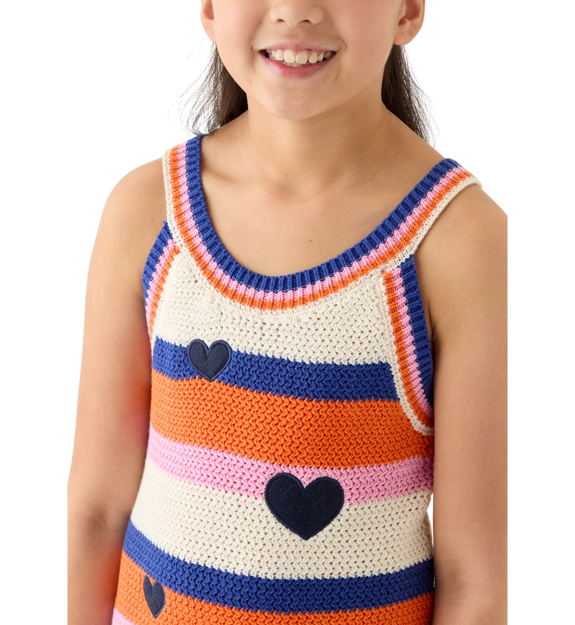Girls 7-16 Stripes Heart Crochet A-Line Dress