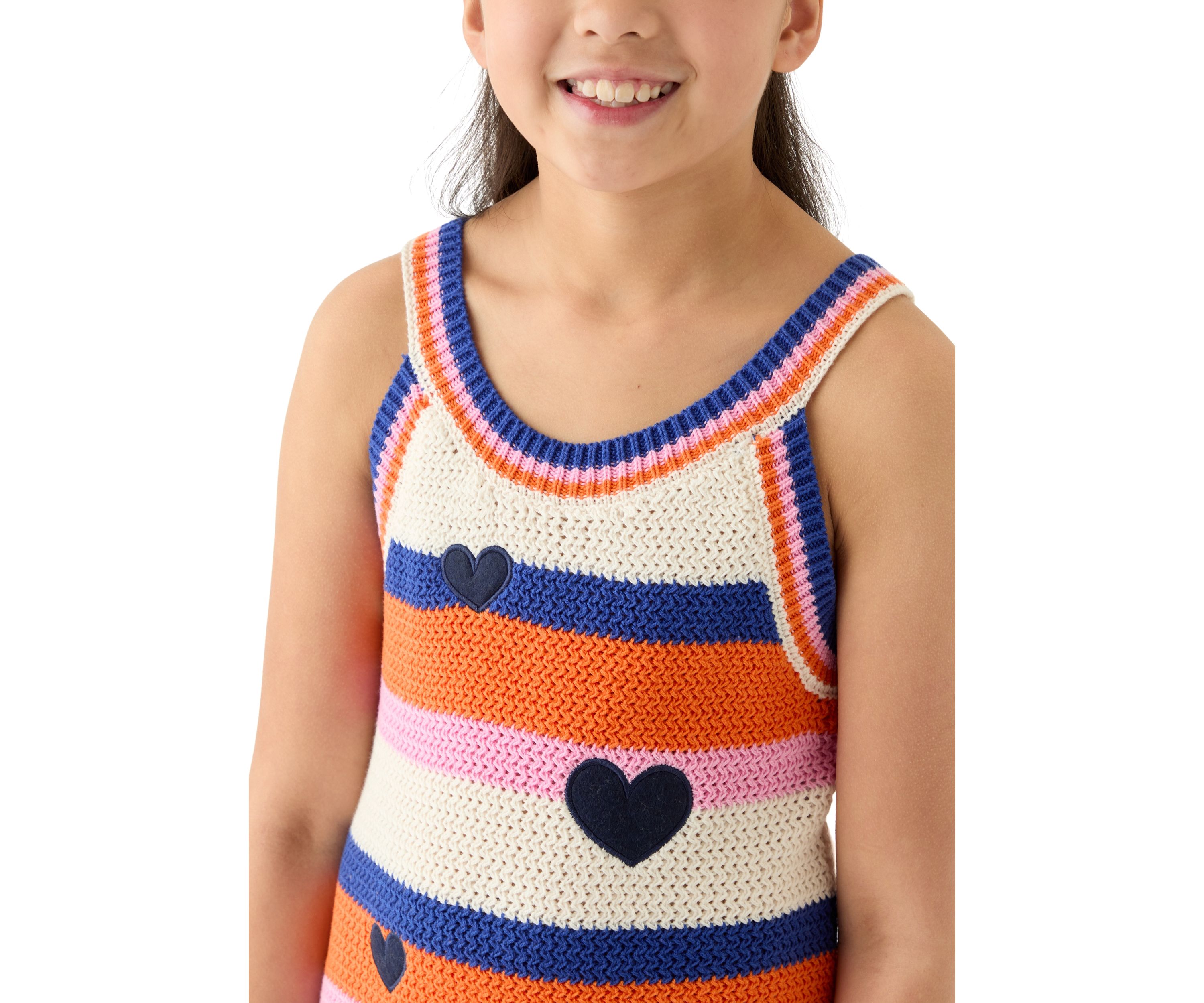 Girls 7-16 Stripes Heart Crochet A-Line Dress