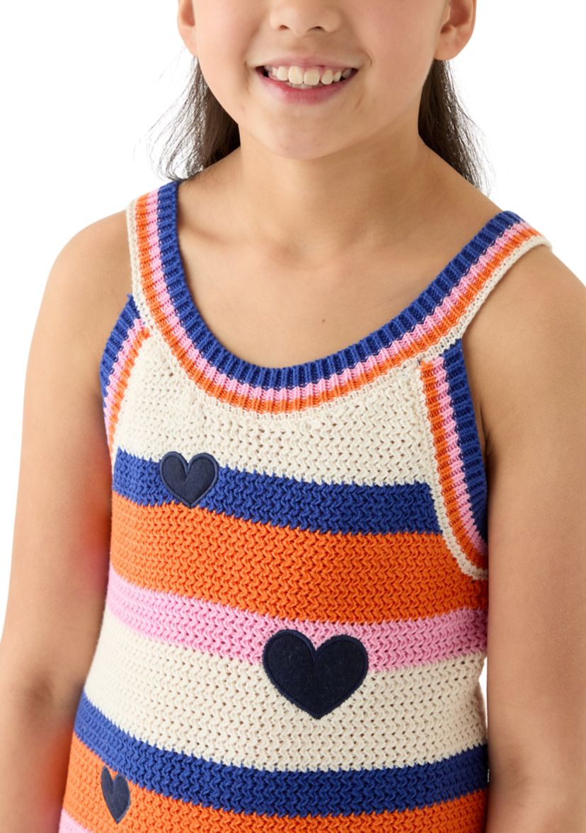 Girls 7-16 Stripes Heart Crochet A-Line Dress