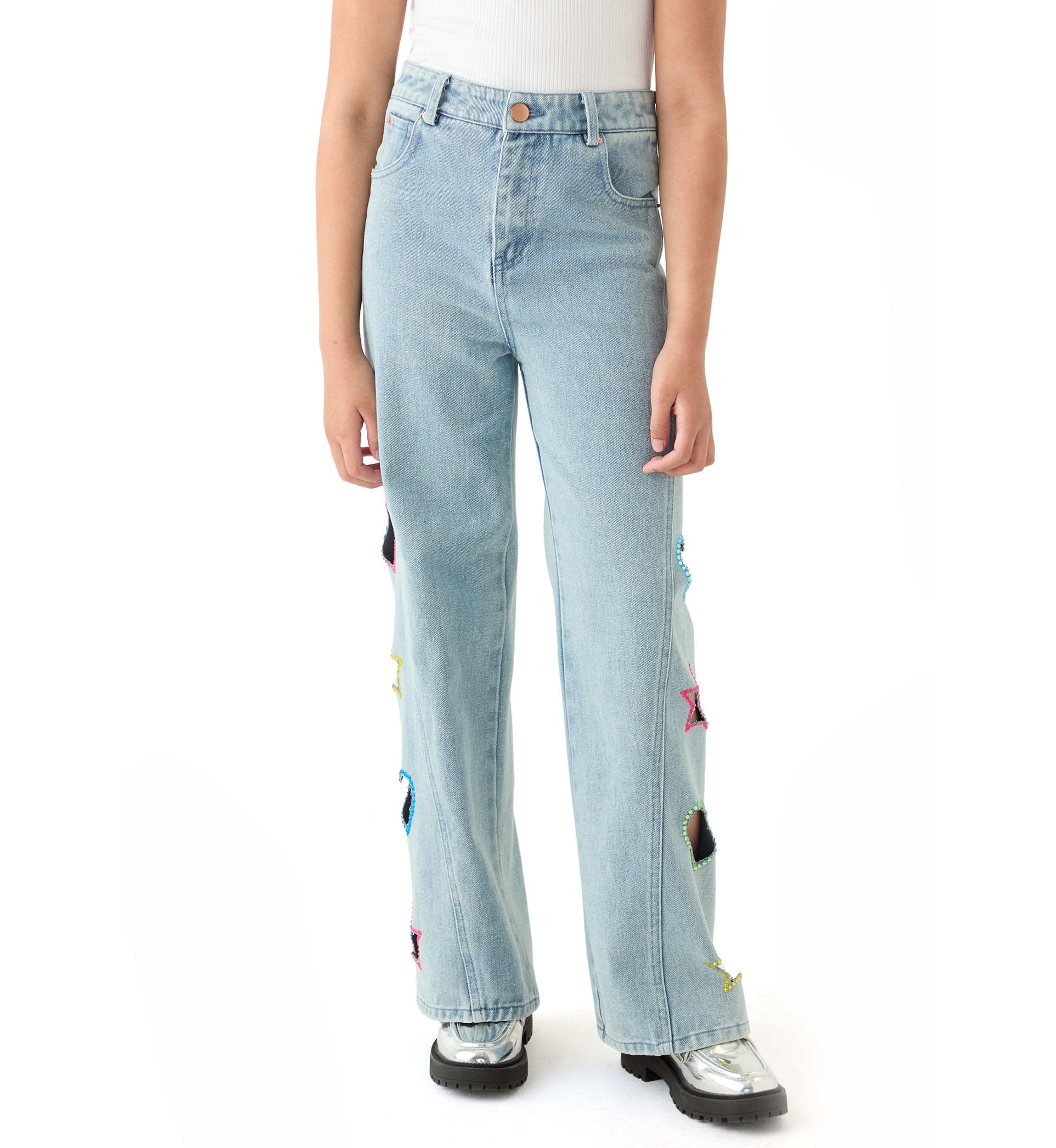 Girls 7-16 Stonewashed Wide Leg Jeans 