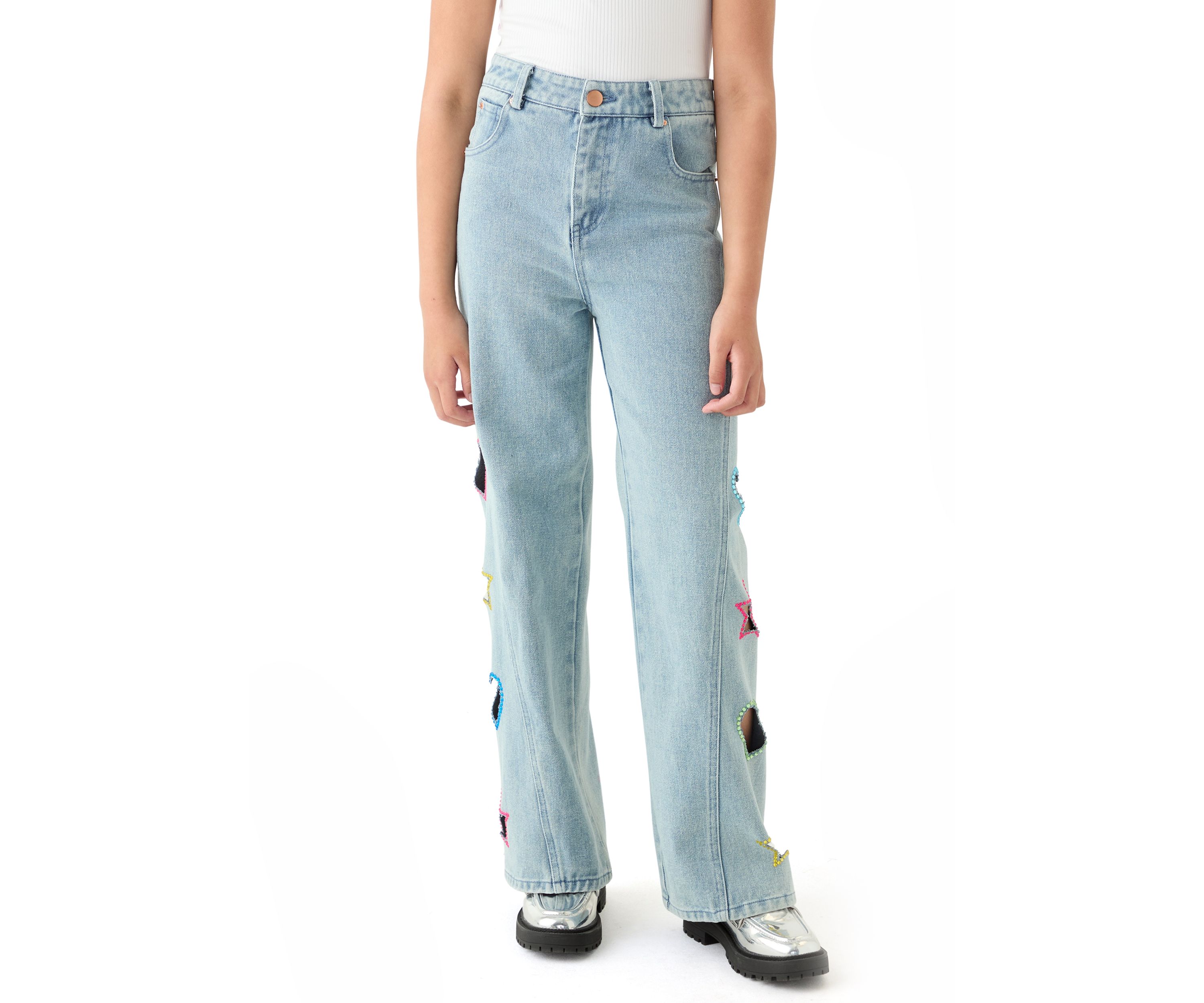 Girls 7-16 Stonewashed Wide Leg Jeans 