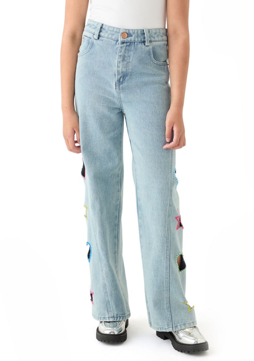 Girls 7-16 Stonewashed Wide Leg Jeans 