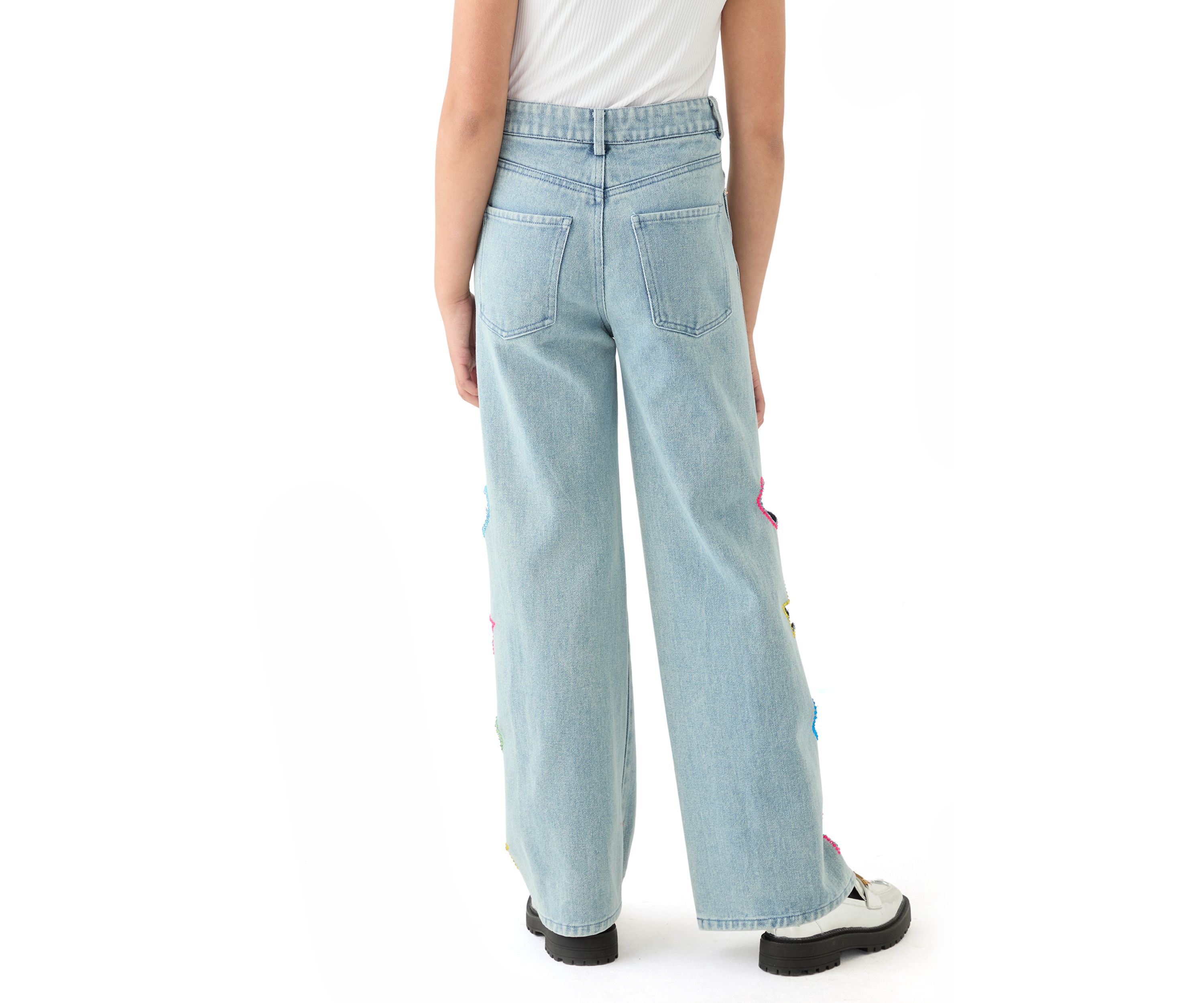 Girls 7-16 Stonewashed Wide Leg Jeans 