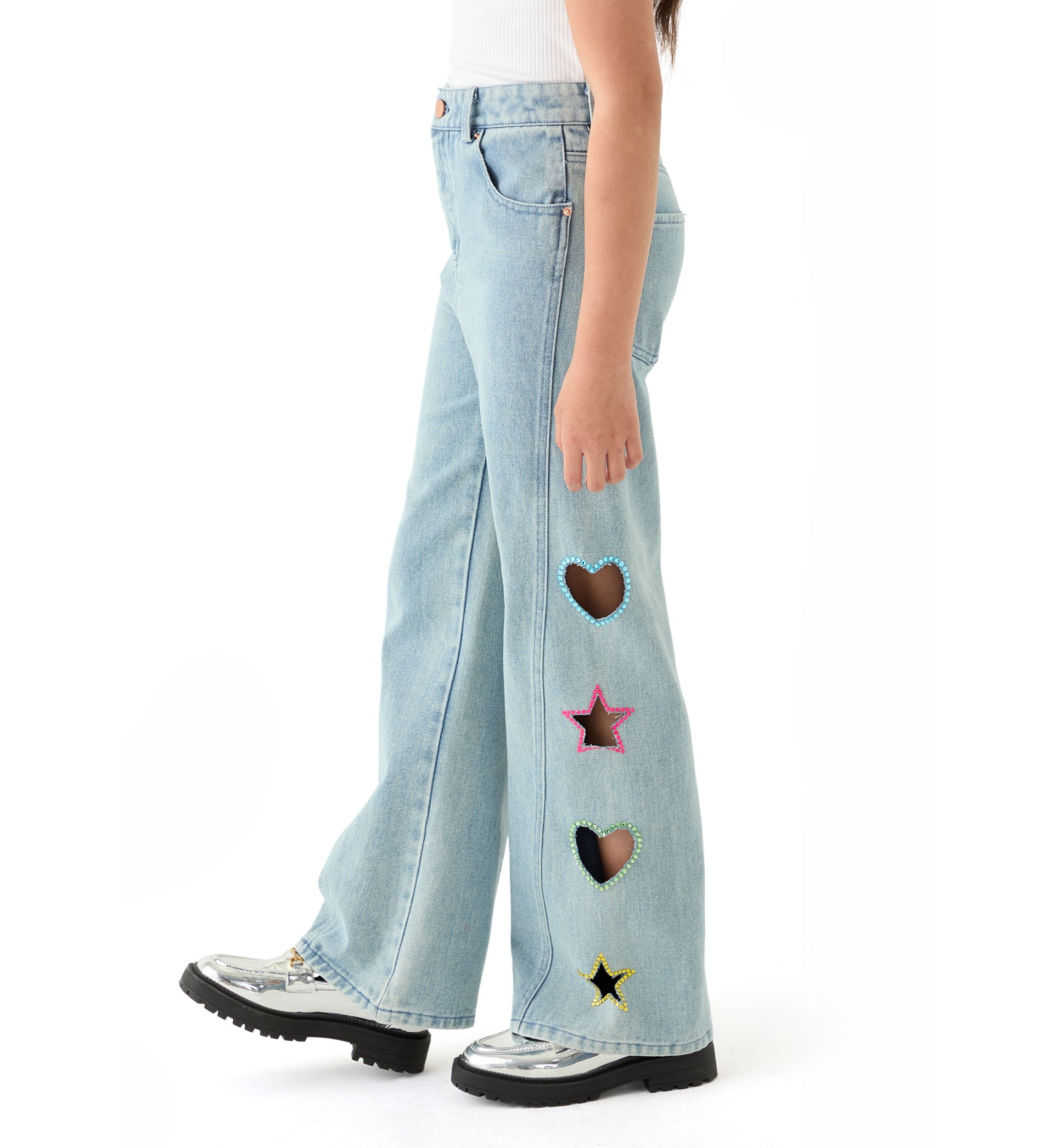 Girls 7-16 Stonewashed Wide Leg Jeans 