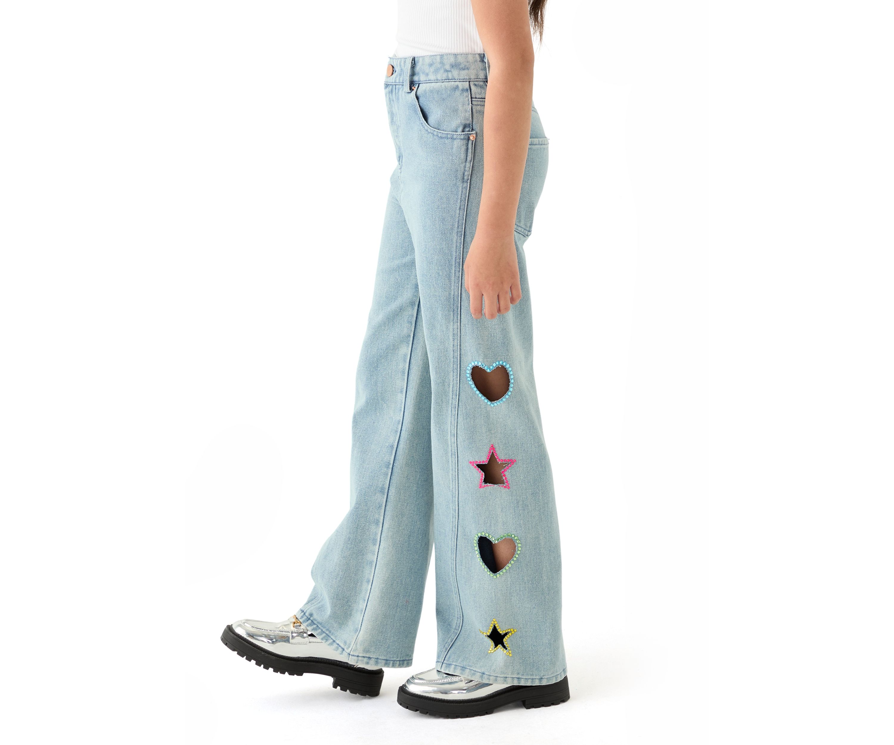 Girls 7-16 Stonewashed Wide Leg Jeans 