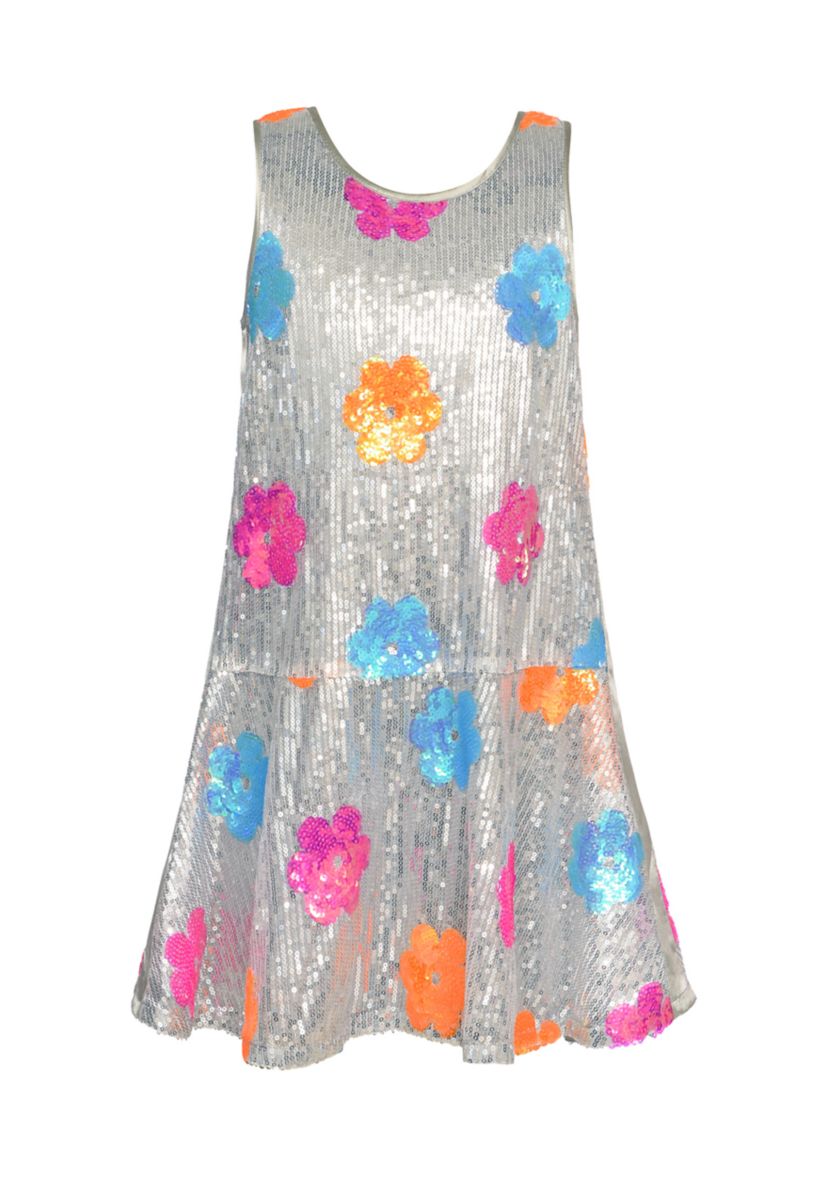 Girls 7-16 Neon Flowers Sequin Dress