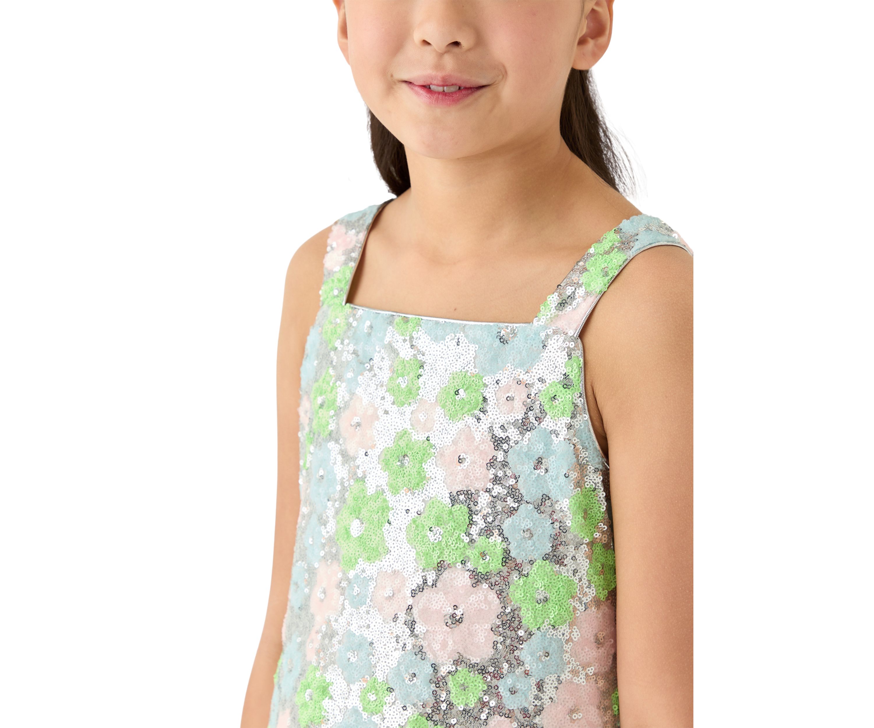 Girls 7-16 Pastel Floral Printed Sequin Dress