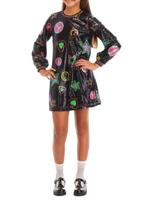 Girls 7-16 Sequin Emoji Printed Dress