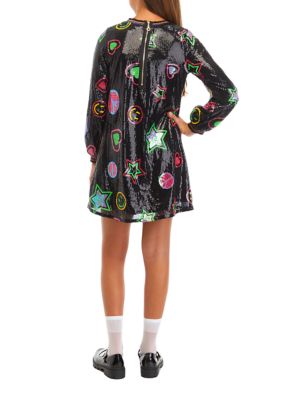 Girls 7-16 Sequin Emoji Printed Dress