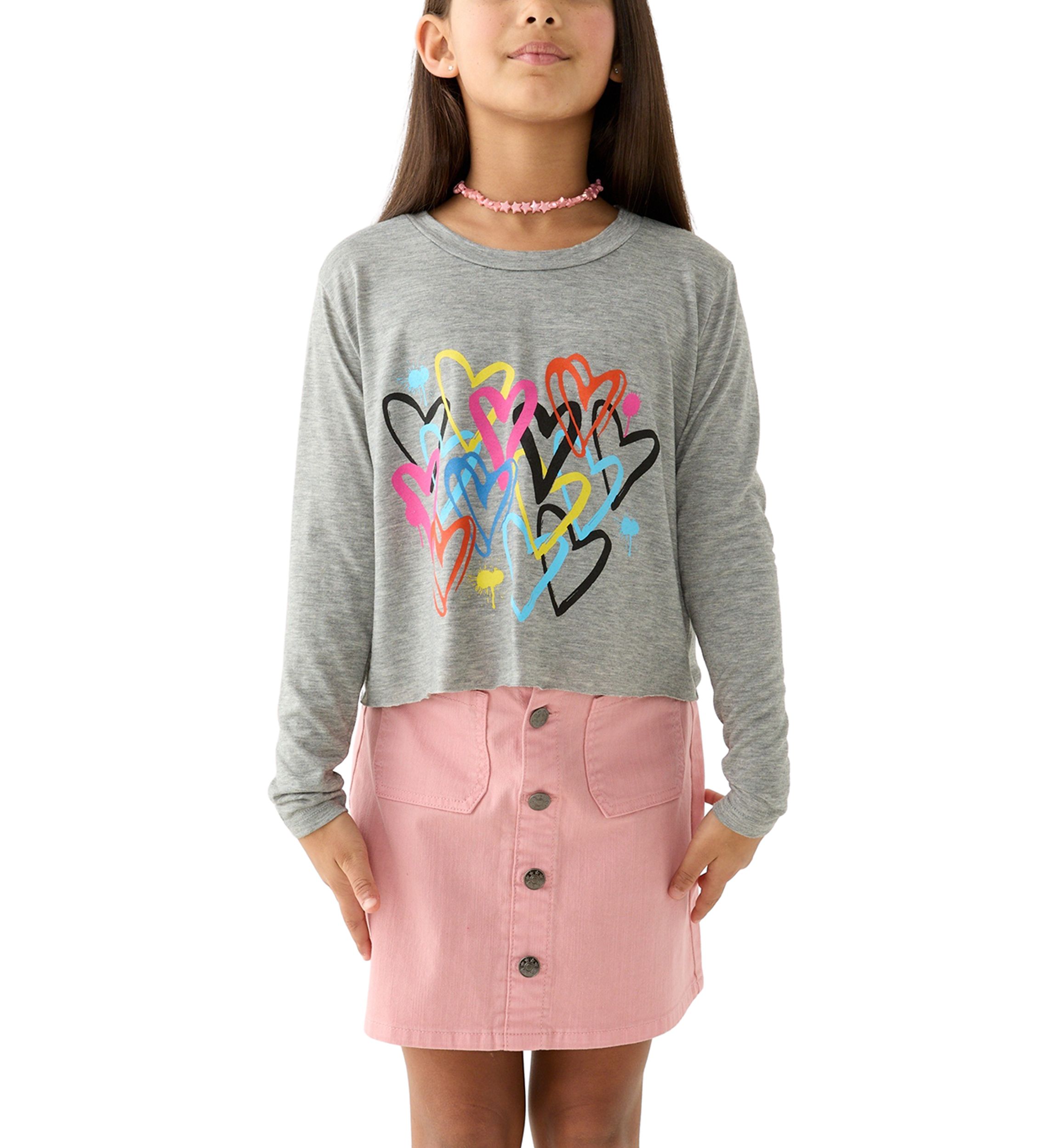 Girls 7-16 Graffiti Hearts Long Sleeve T-Shirt