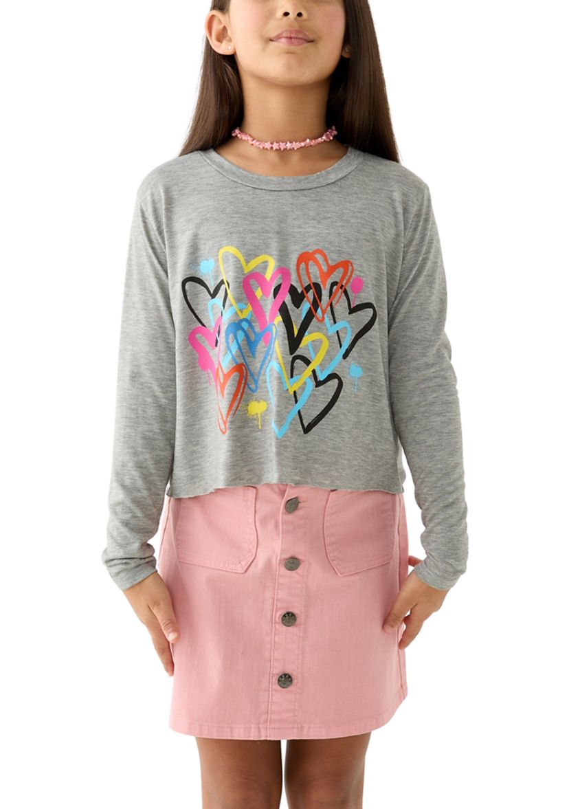 Girls 7-16 Graffiti Hearts Long Sleeve T-Shirt