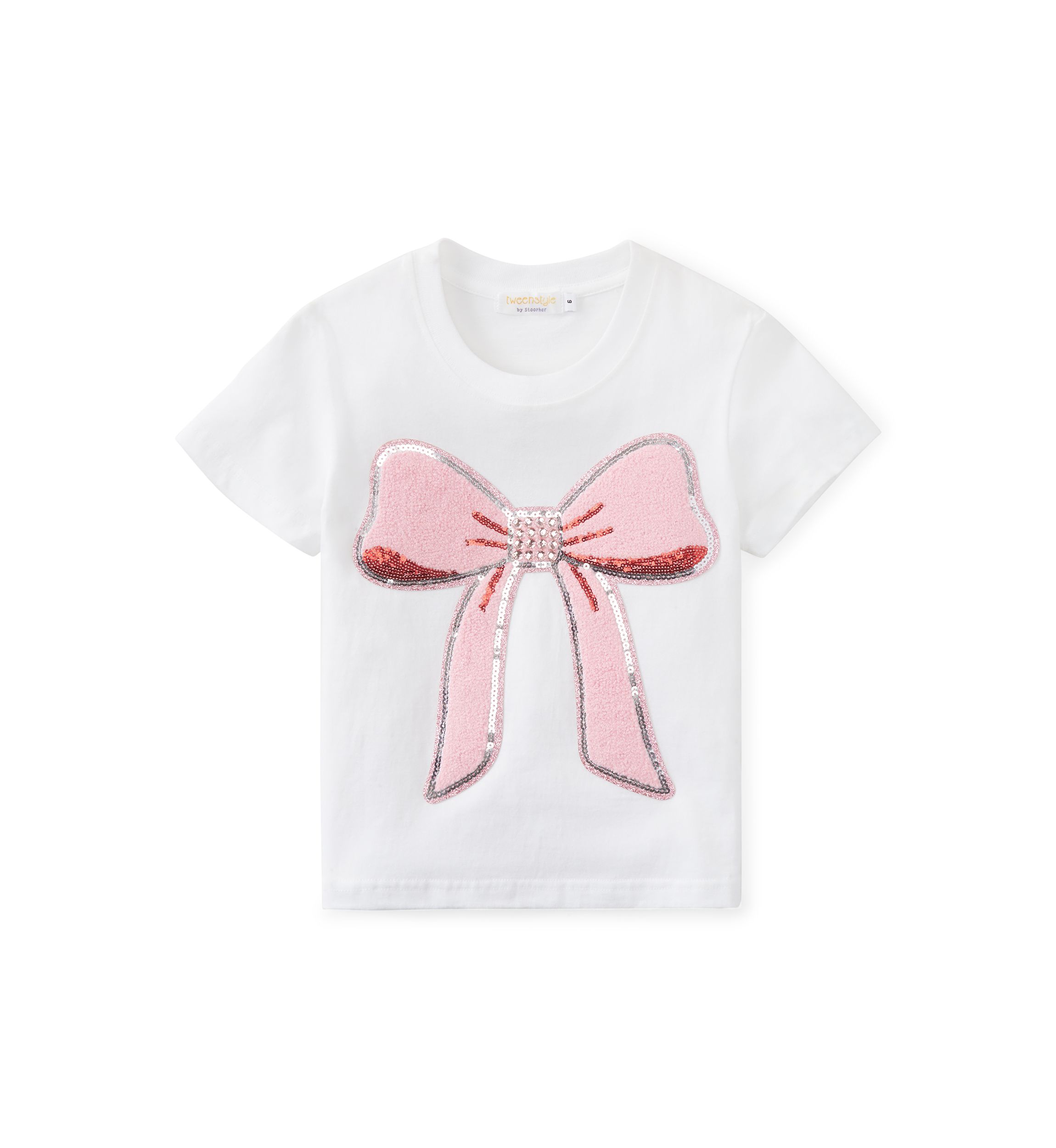 Girls 7-16 Big Chenille Bow with Rhinestones Graphic T-Shirt 