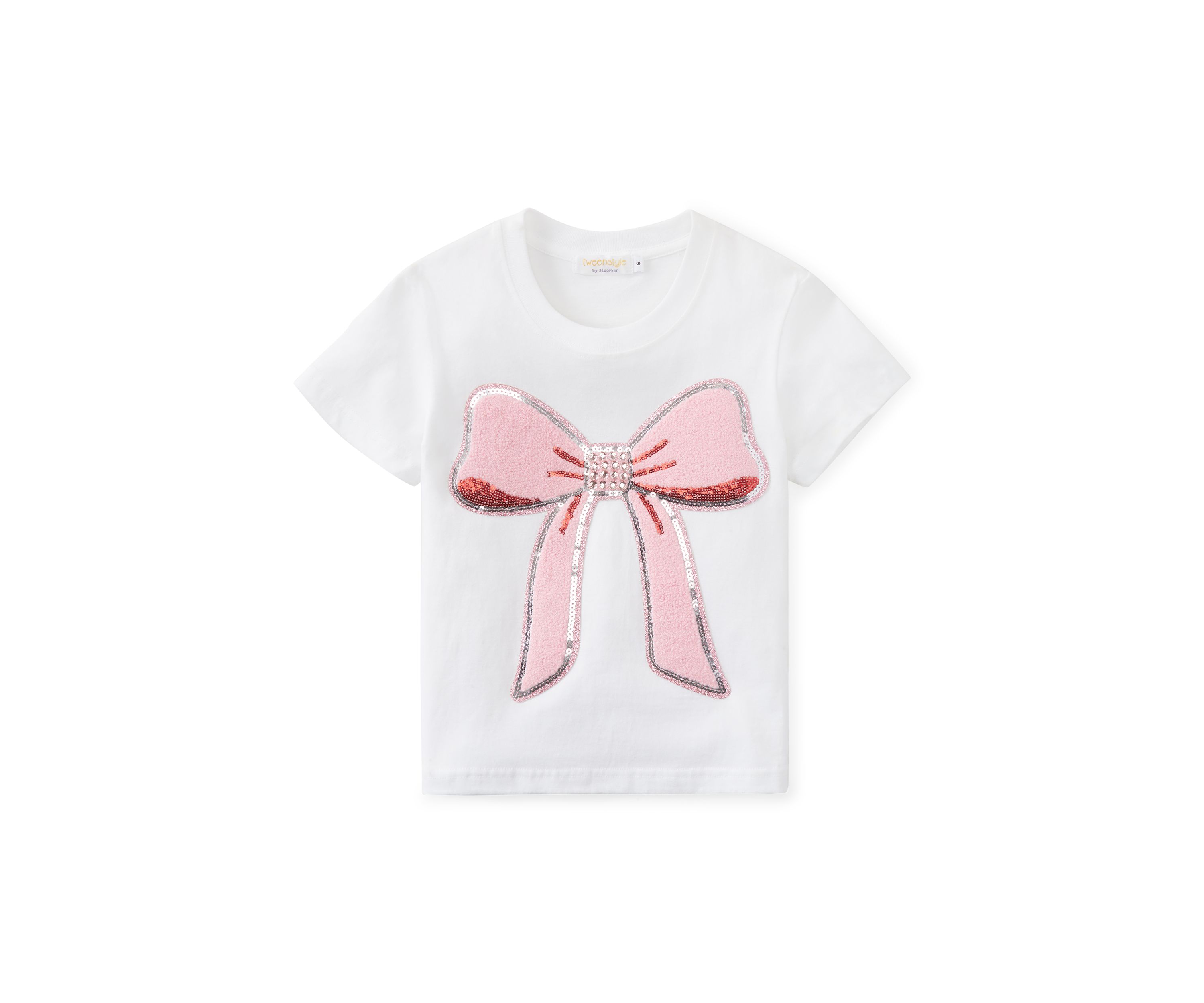 Girls 7-16 Big Chenille Bow with Rhinestones Graphic T-Shirt 