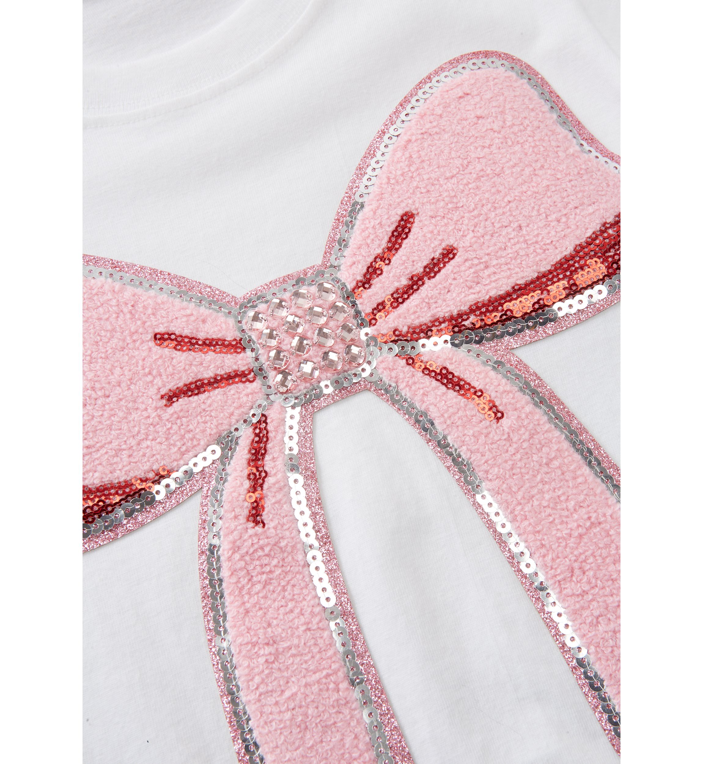 Girls 7-16 Big Chenille Bow with Rhinestones Graphic T-Shirt 
