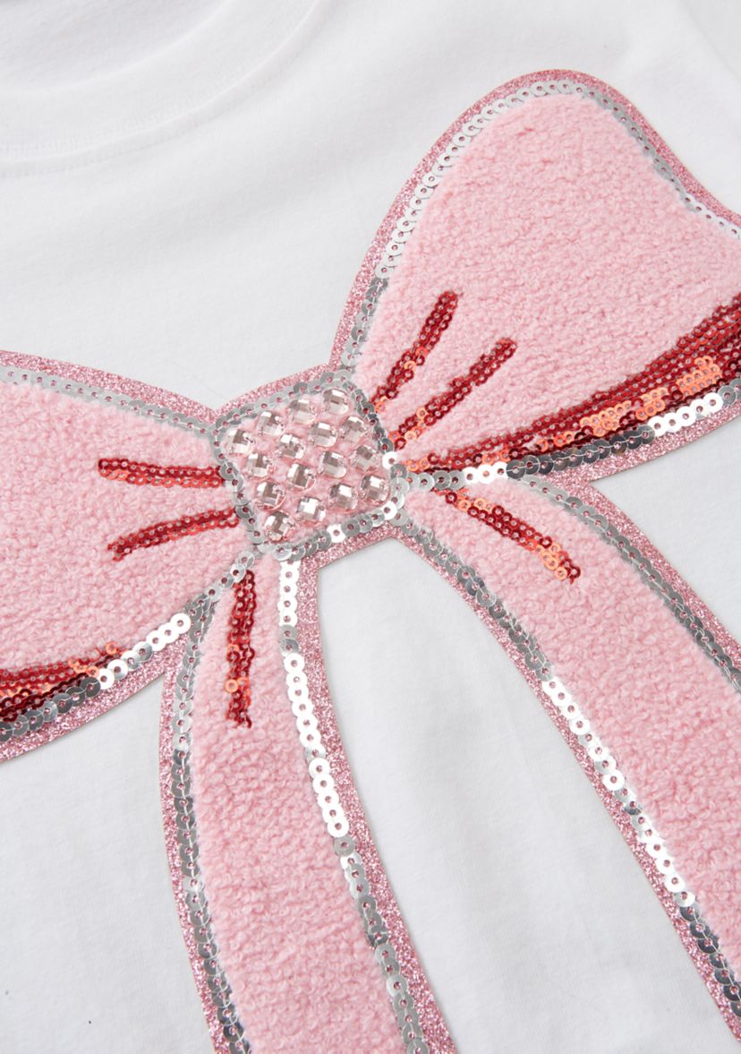 Girls 7-16 Big Chenille Bow with Rhinestones Graphic T-Shirt 