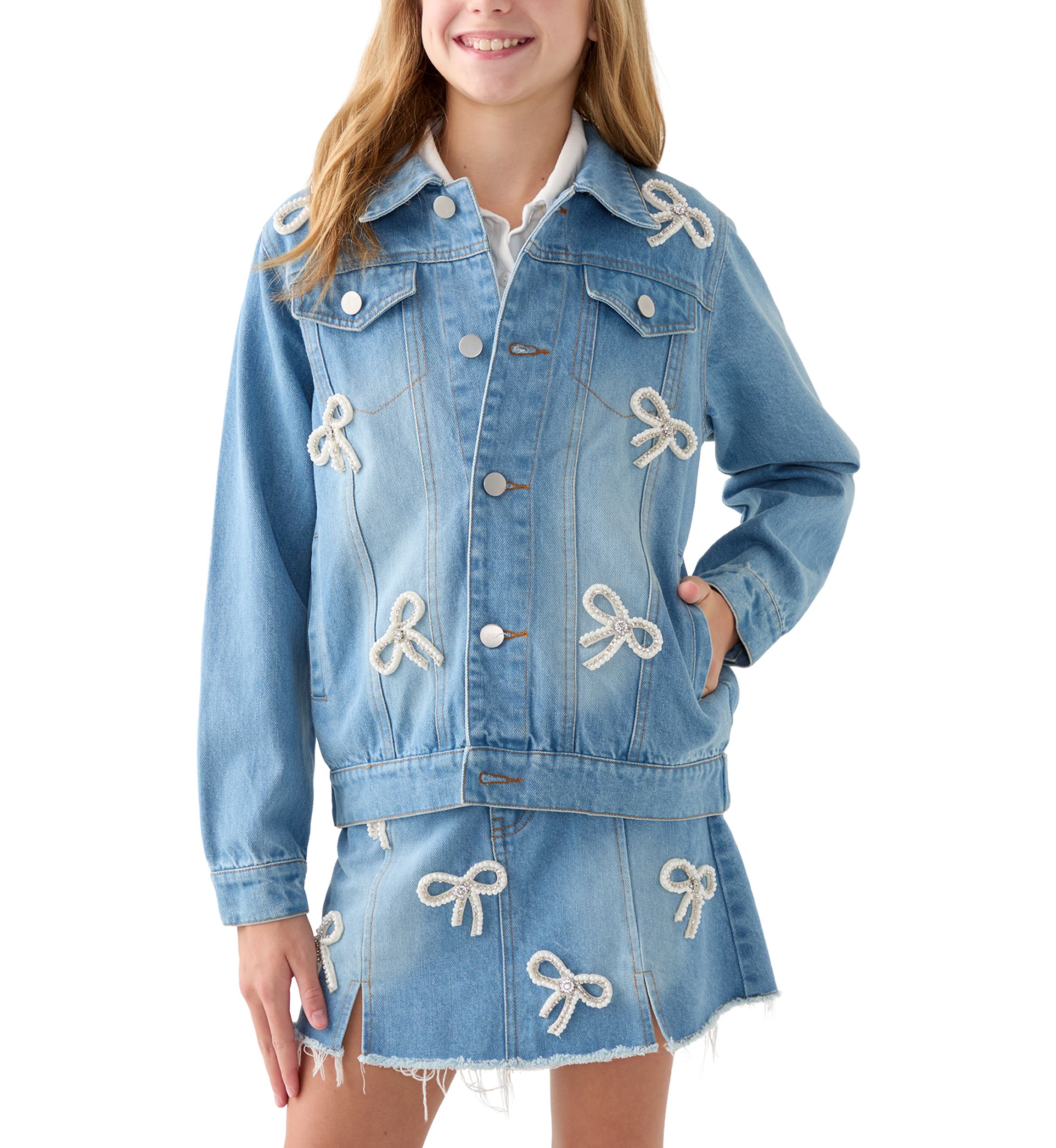 Girls 7-16 Bows Denim Jacket