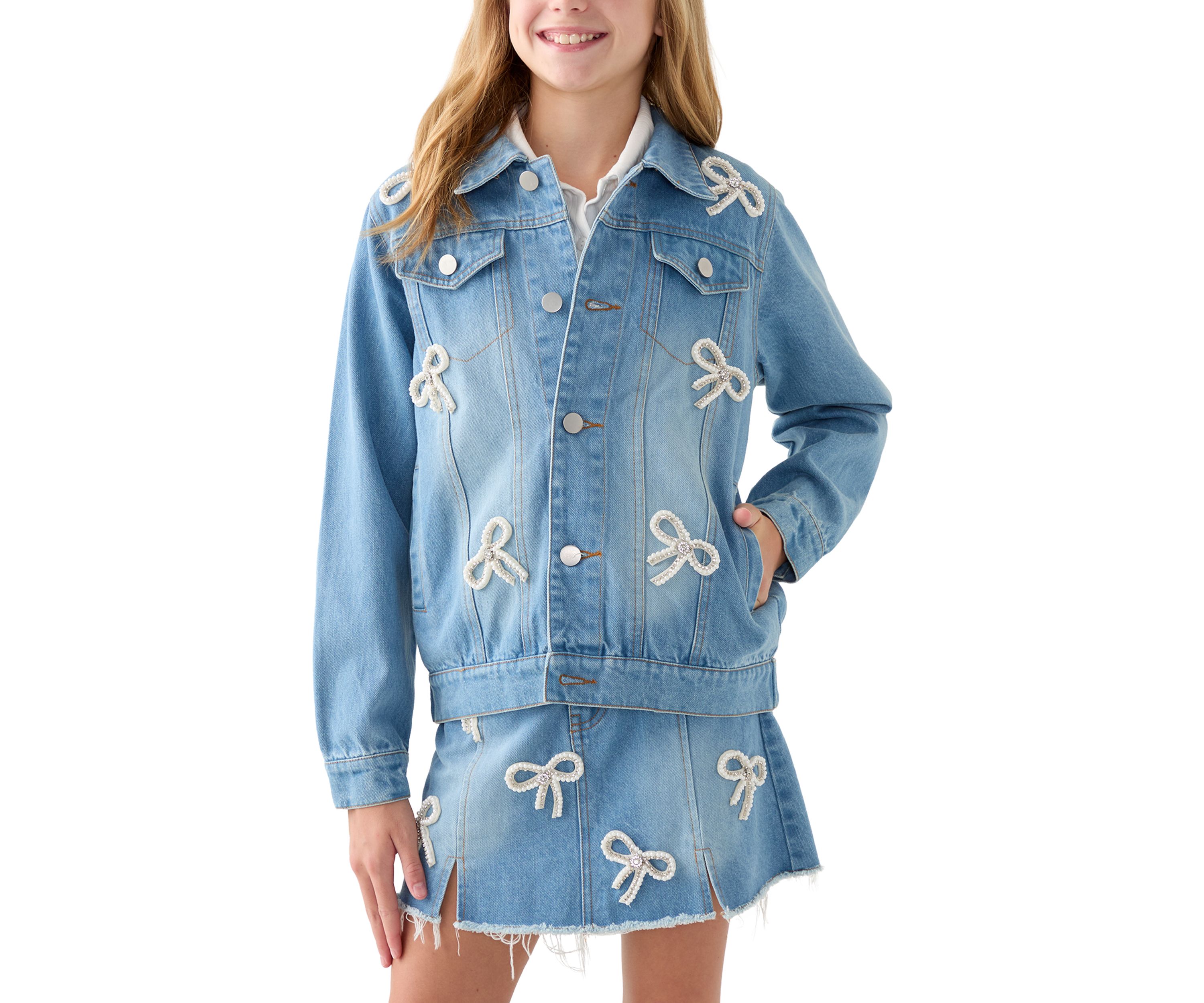 Girls 7-16 Bows Denim Jacket
