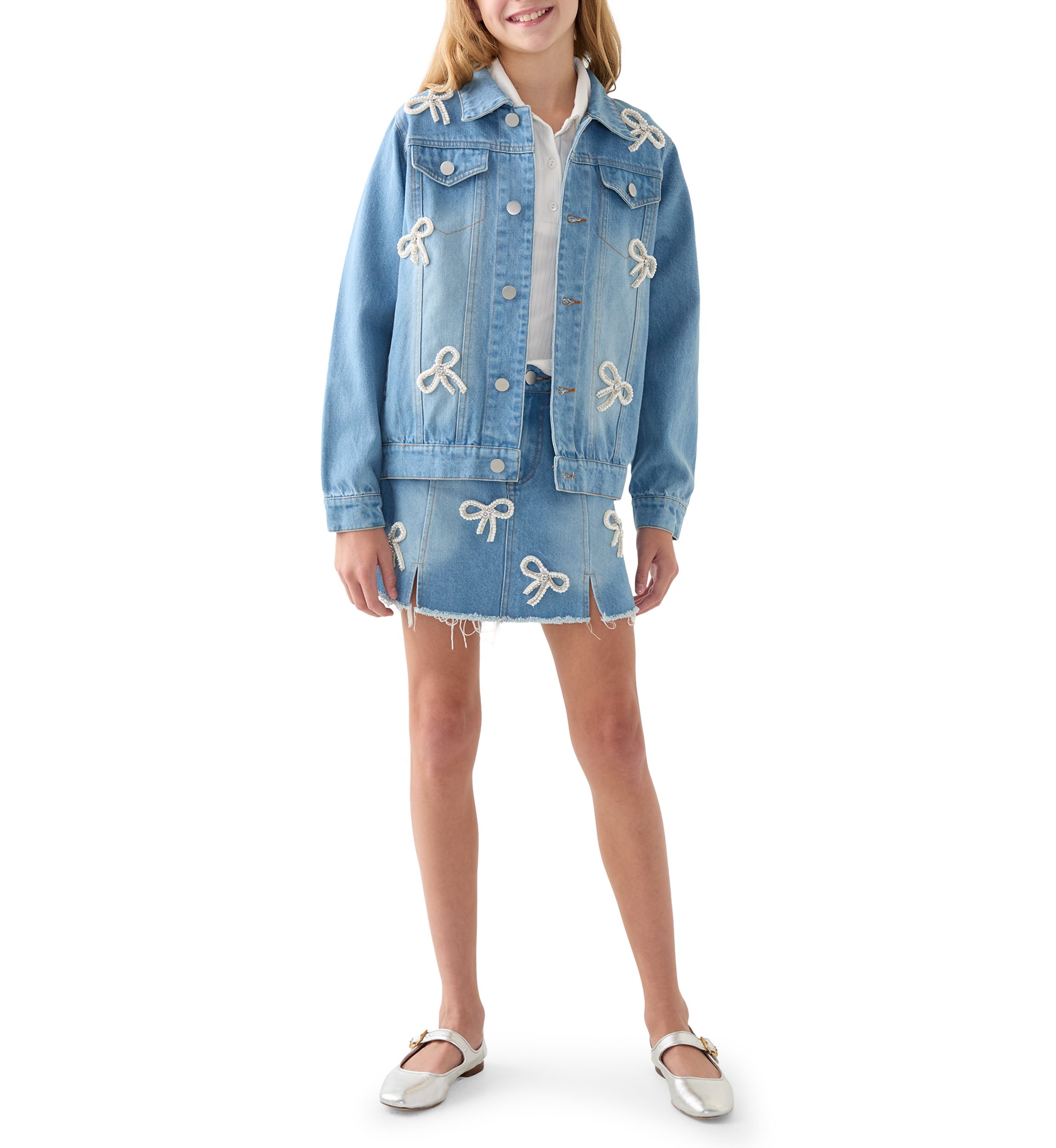 Girls 7-16 Bows Denim Jacket